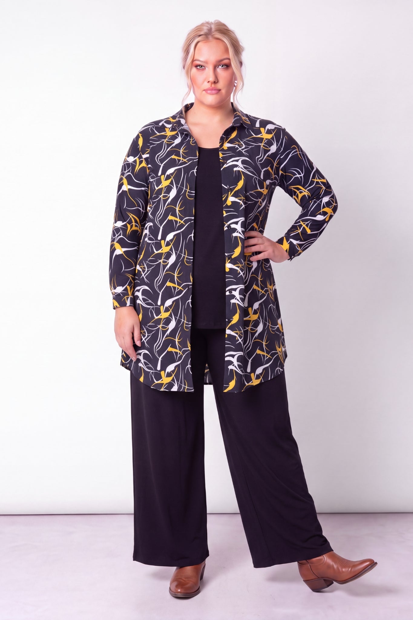 Blouse Tonny | A-lijn | Lange mouw | Golden Breeze | Kimo stof | 105cm
