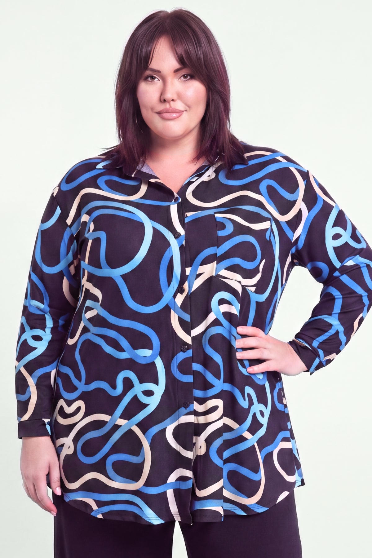 Blouse Tonny | Kobalt Lines | 4-Way Stretch Kimo | A-lijn | 90 cm |Gaat uit assortiment