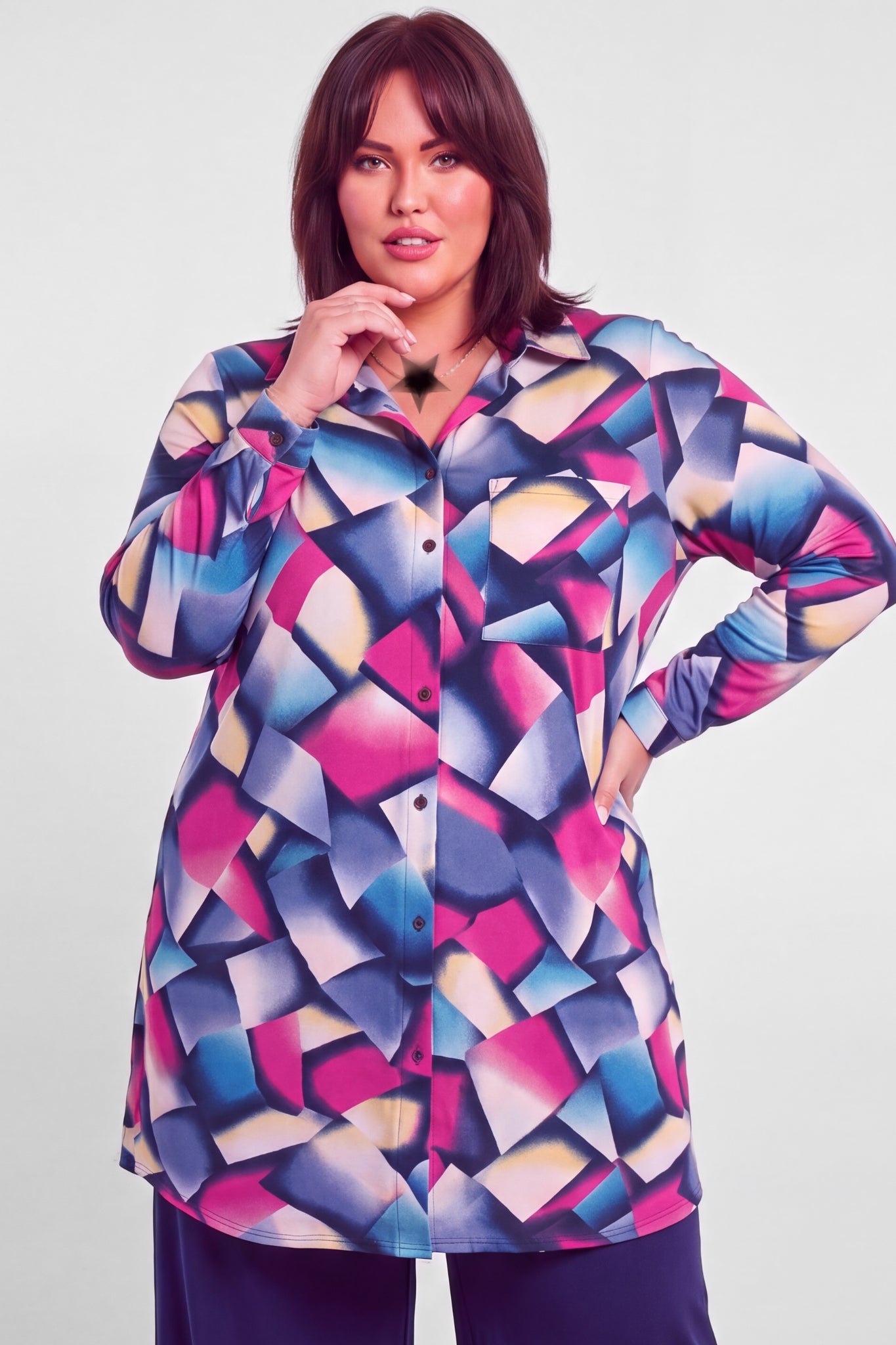 Blouse Tonny | A-lijn | Lange mouw | Crystal Mosaic | Kimo stof | 105cm