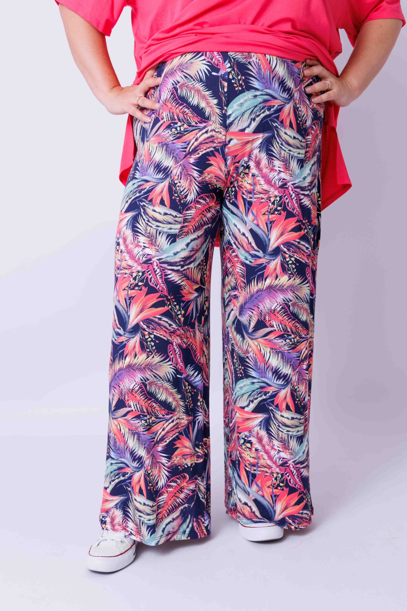 Wijde broek Judith abstracte veren viscose