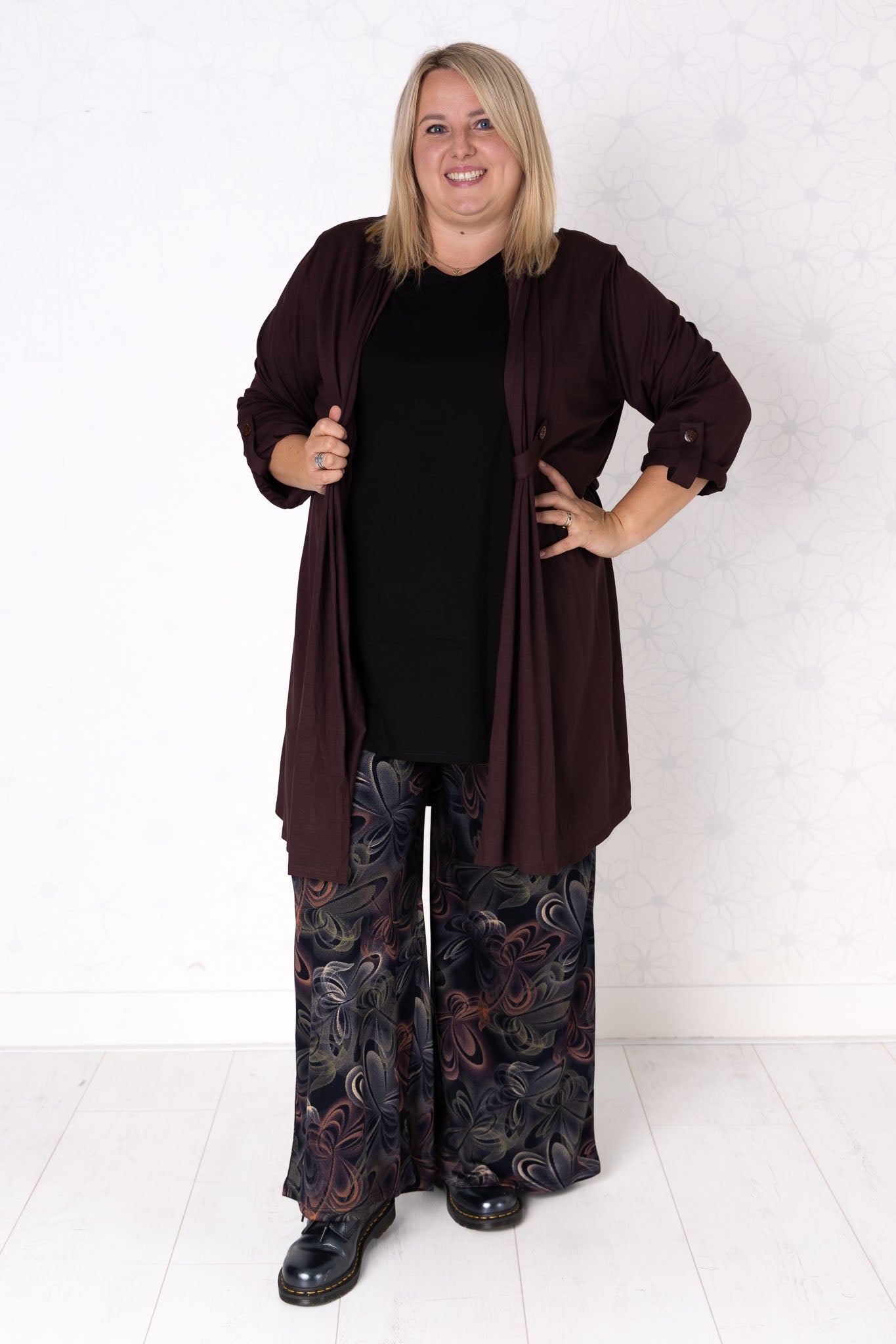 Wijde broek Suzette | Vlinder Abstract Bruin Zwart| Modal