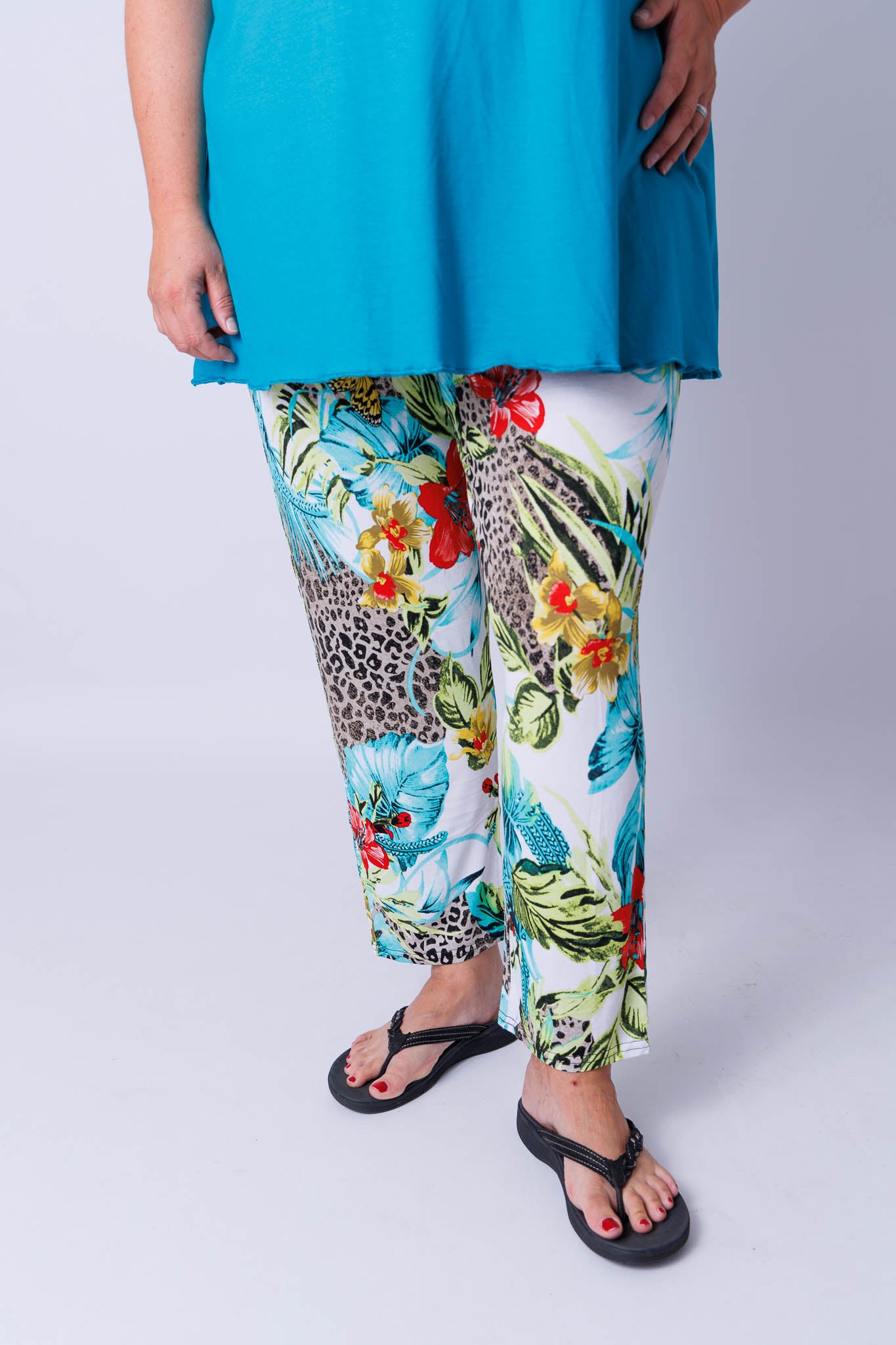 Broek comfy tropisch dieren print viscose
