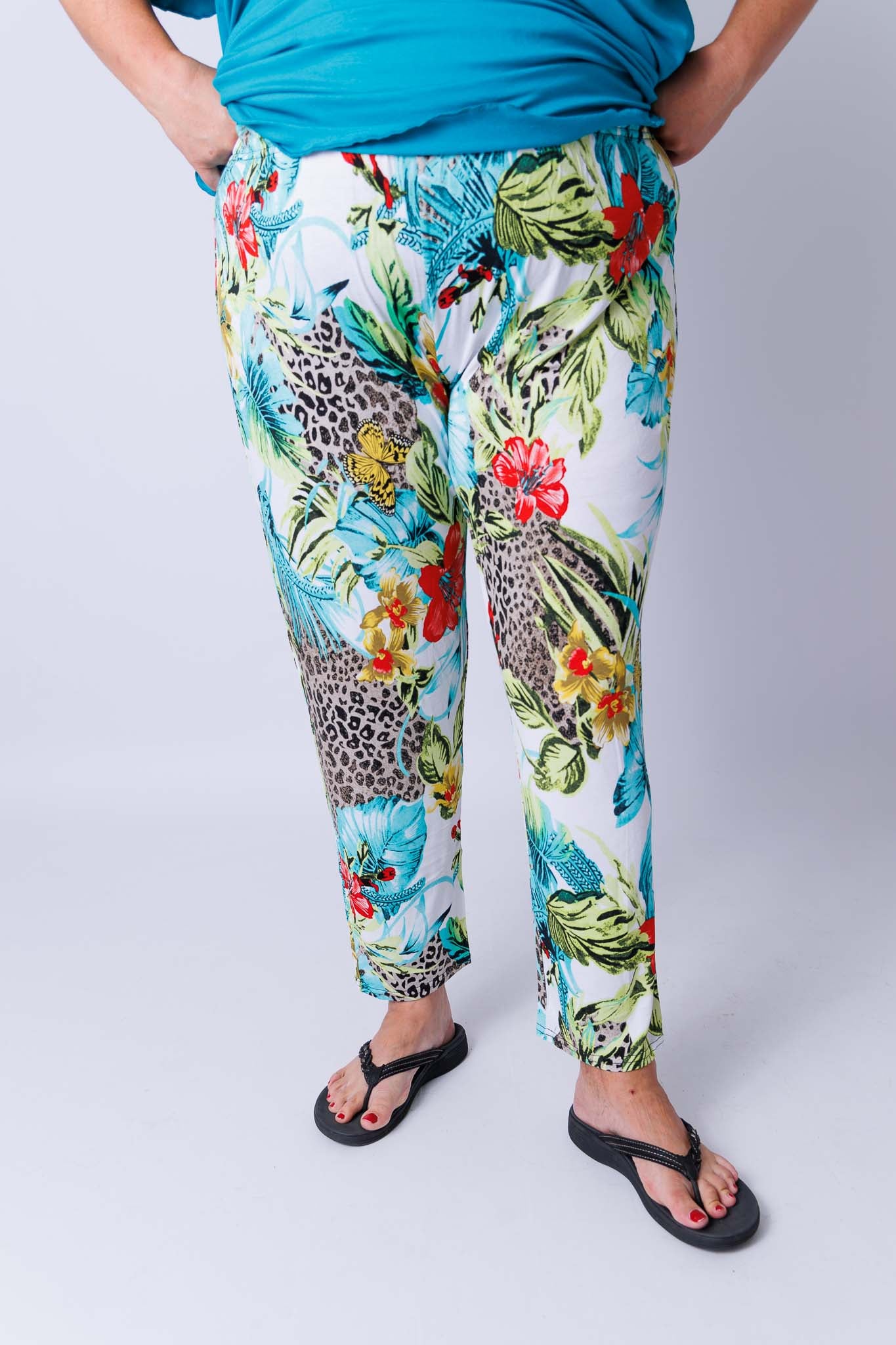 Broek comfy tropisch dieren print viscose
