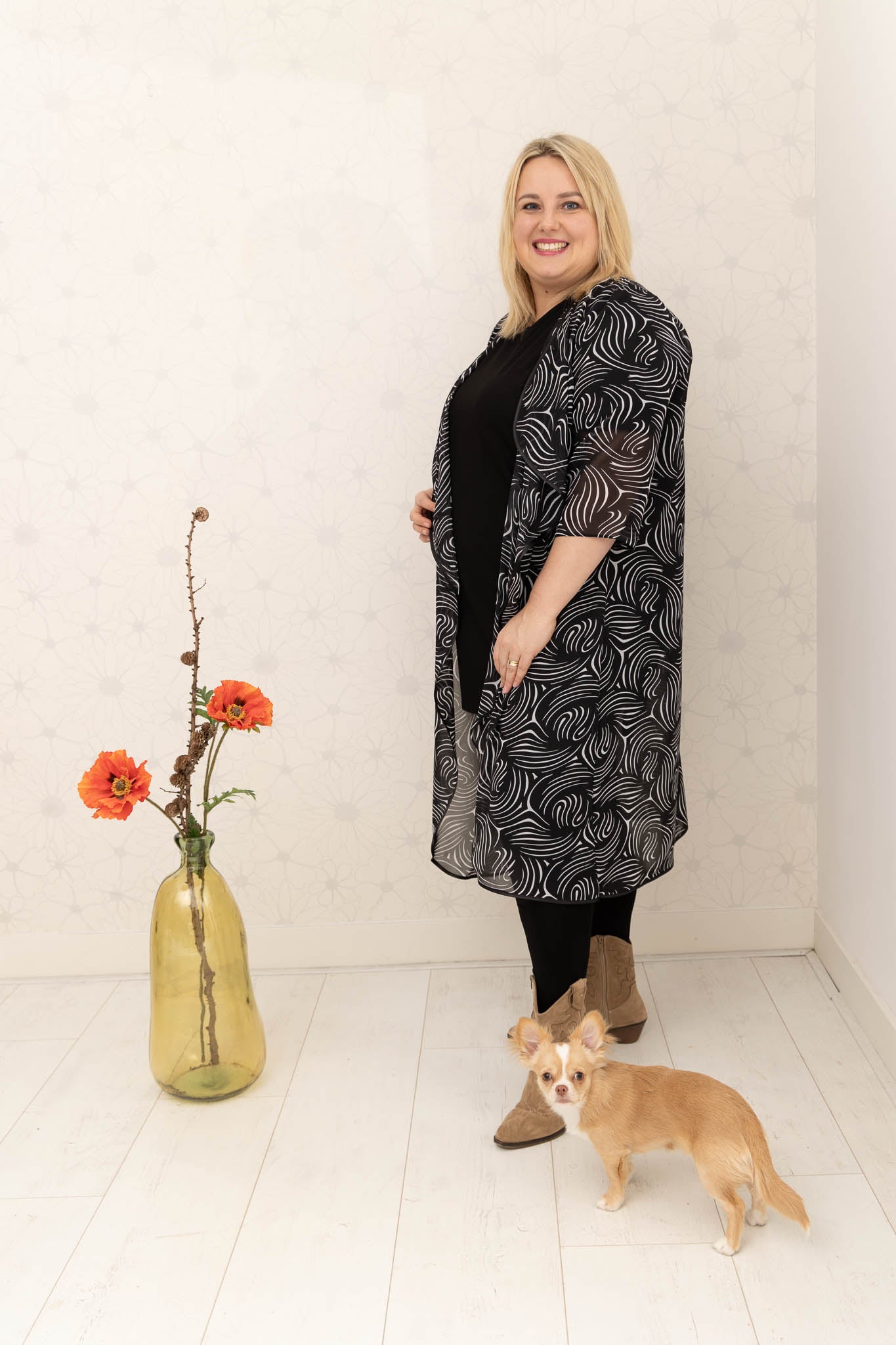 Chiffon vest Ivonne  zwart wit ca 120 cm