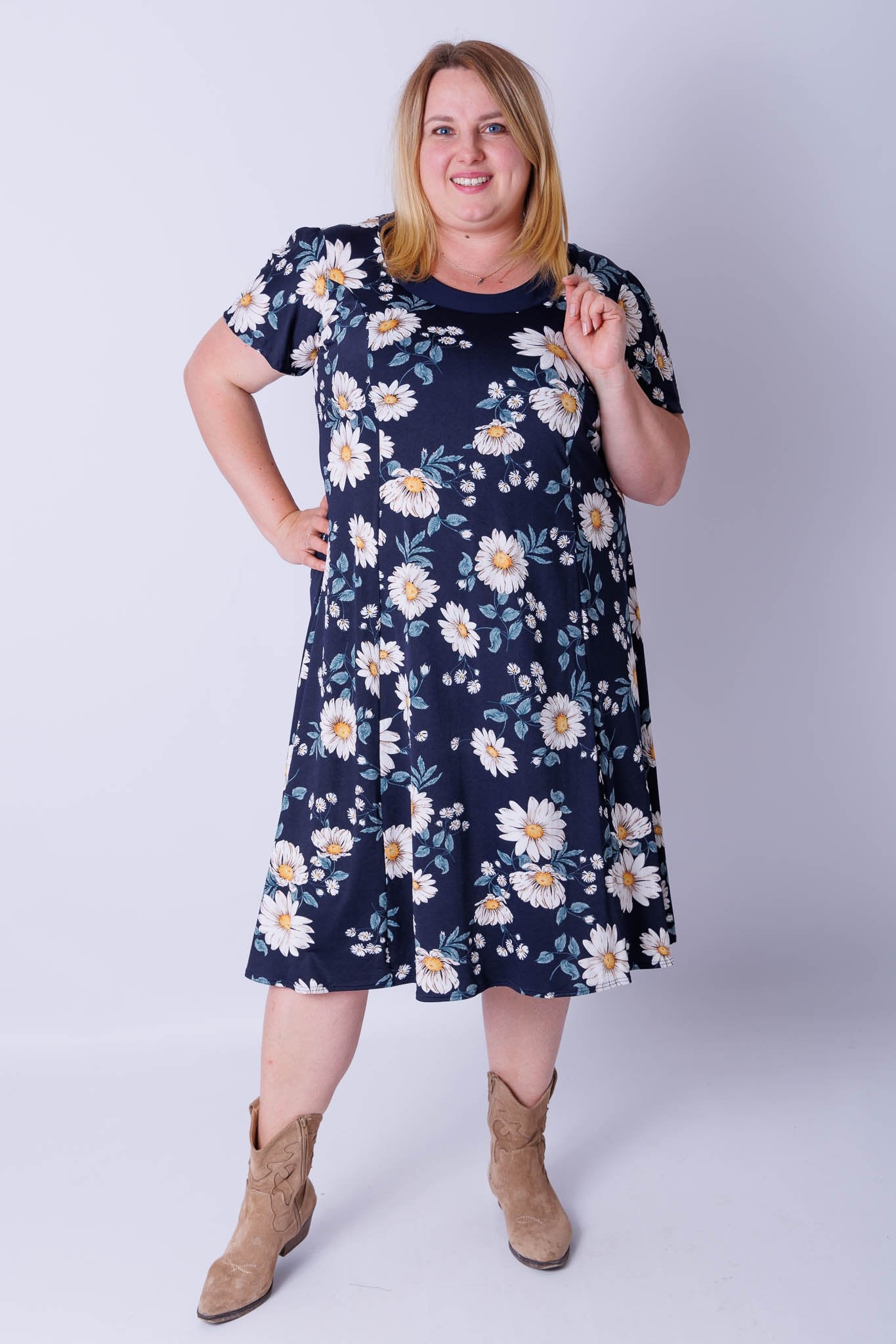 Jurk Bella madeliefje travel stof ca 115 cm