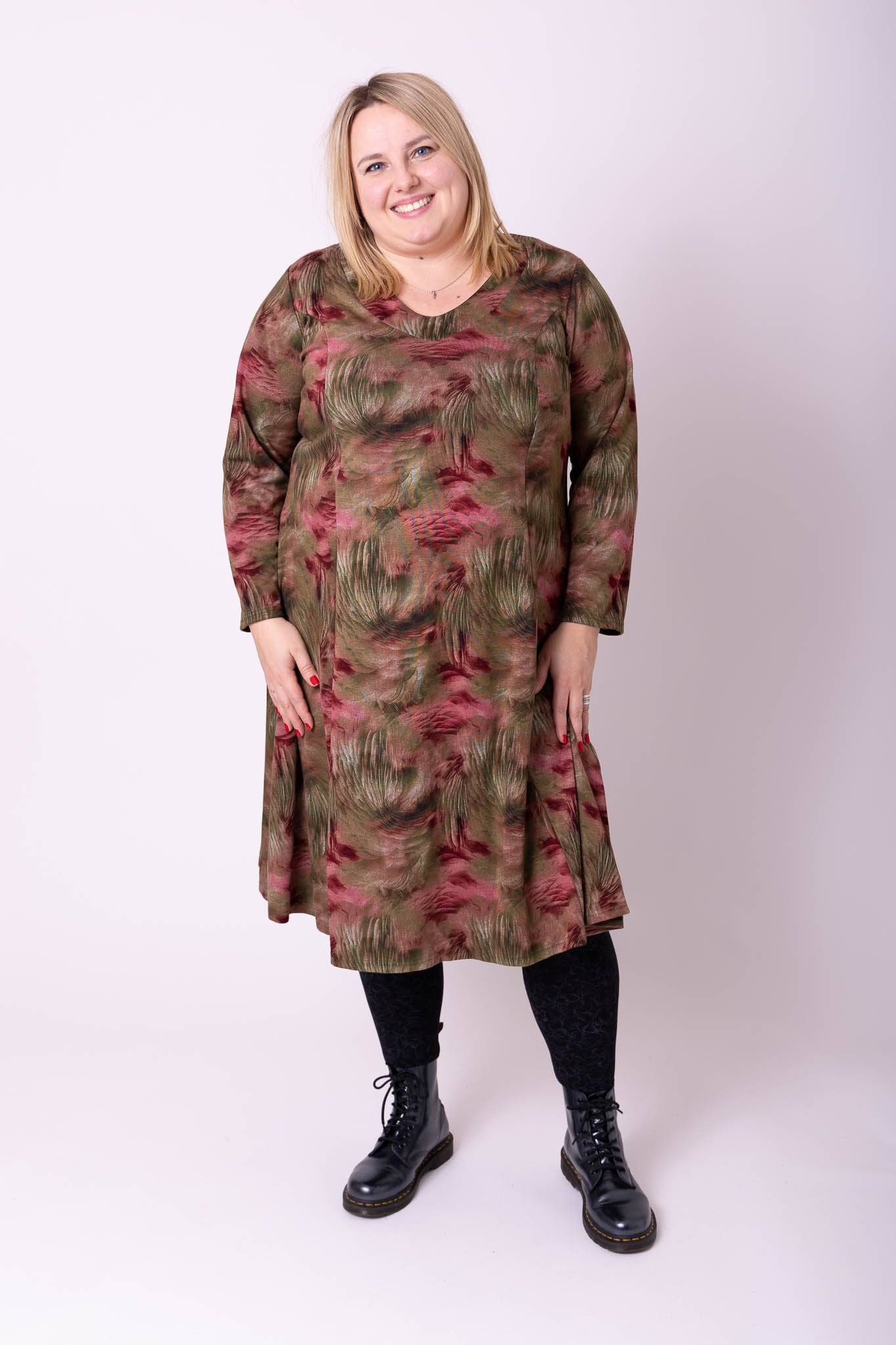 Jurk Bella prinsessen-lijn paars en olijfgroen 115 cm Modal maten 46-52
