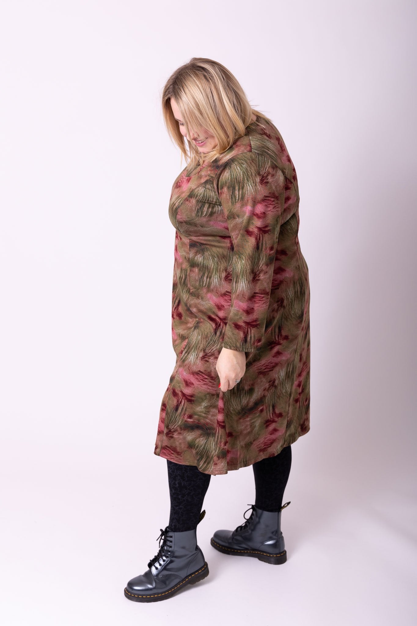 Jurk Bella prinsessen-lijn paars en olijfgroen 115 cm Modal maten 46-52
