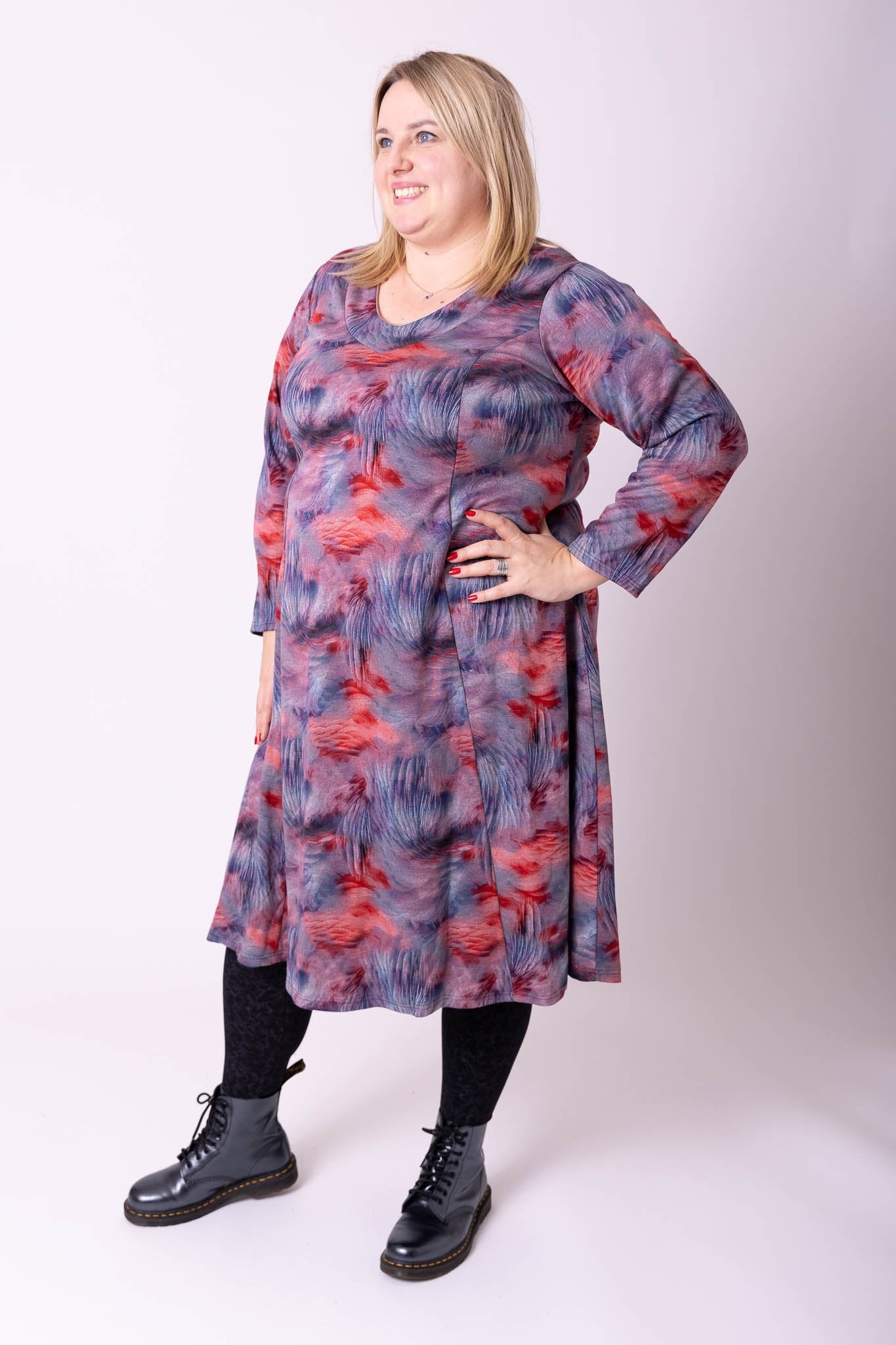 Jurk Bella prinsessen-lijn paars en olijfgroen 115 cm Modal maten 46-52