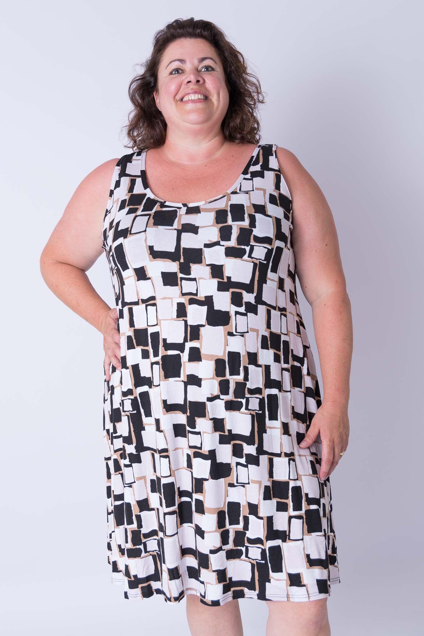 Jurk Gwen A-lijn abstracte labyrint 105 cm viscose