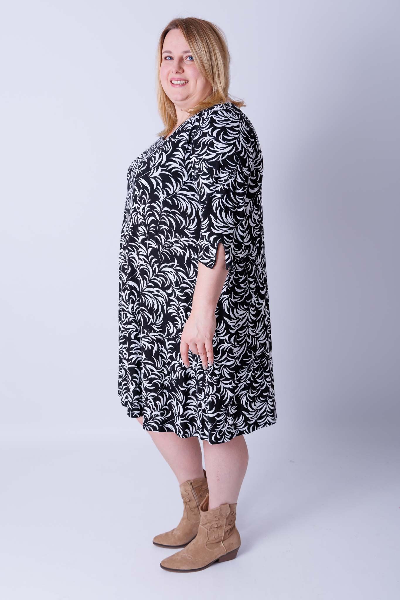 Jurk Linda zwart wit viscose 105 cm
