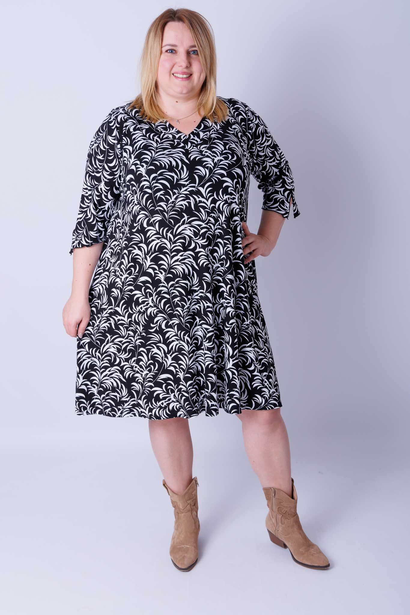 Jurk Linda zwart wit viscose 105 cm