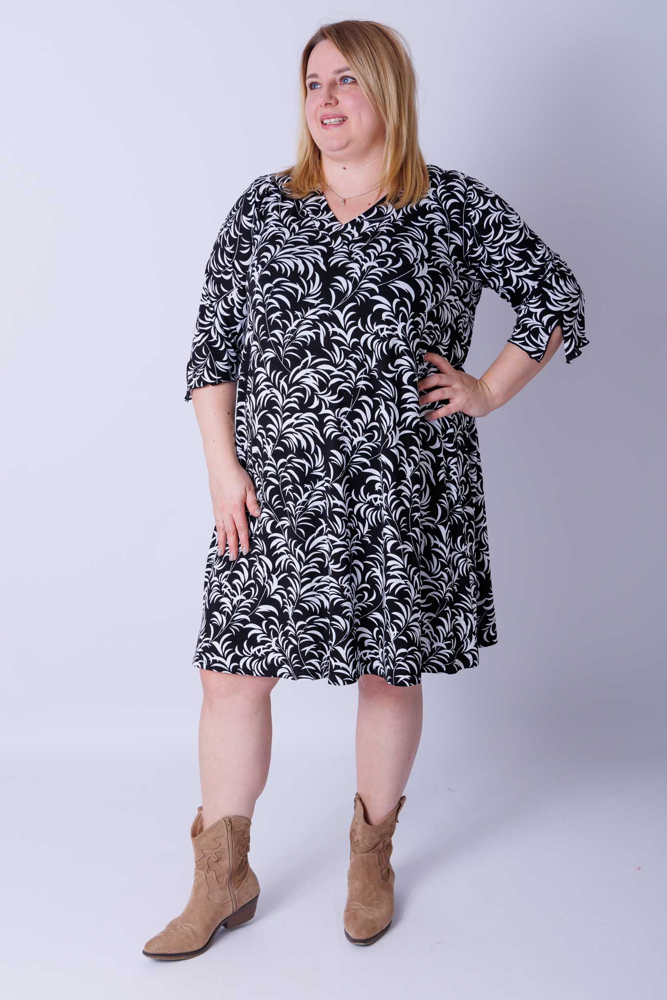 Jurk Linda zwart wit viscose 105 cm
