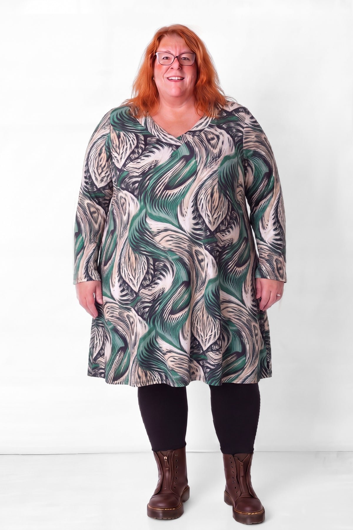 Jurk Ingrid | Jade Flow | Soft Knit Ibiza | A-lijn | V-hals | 105 cm
