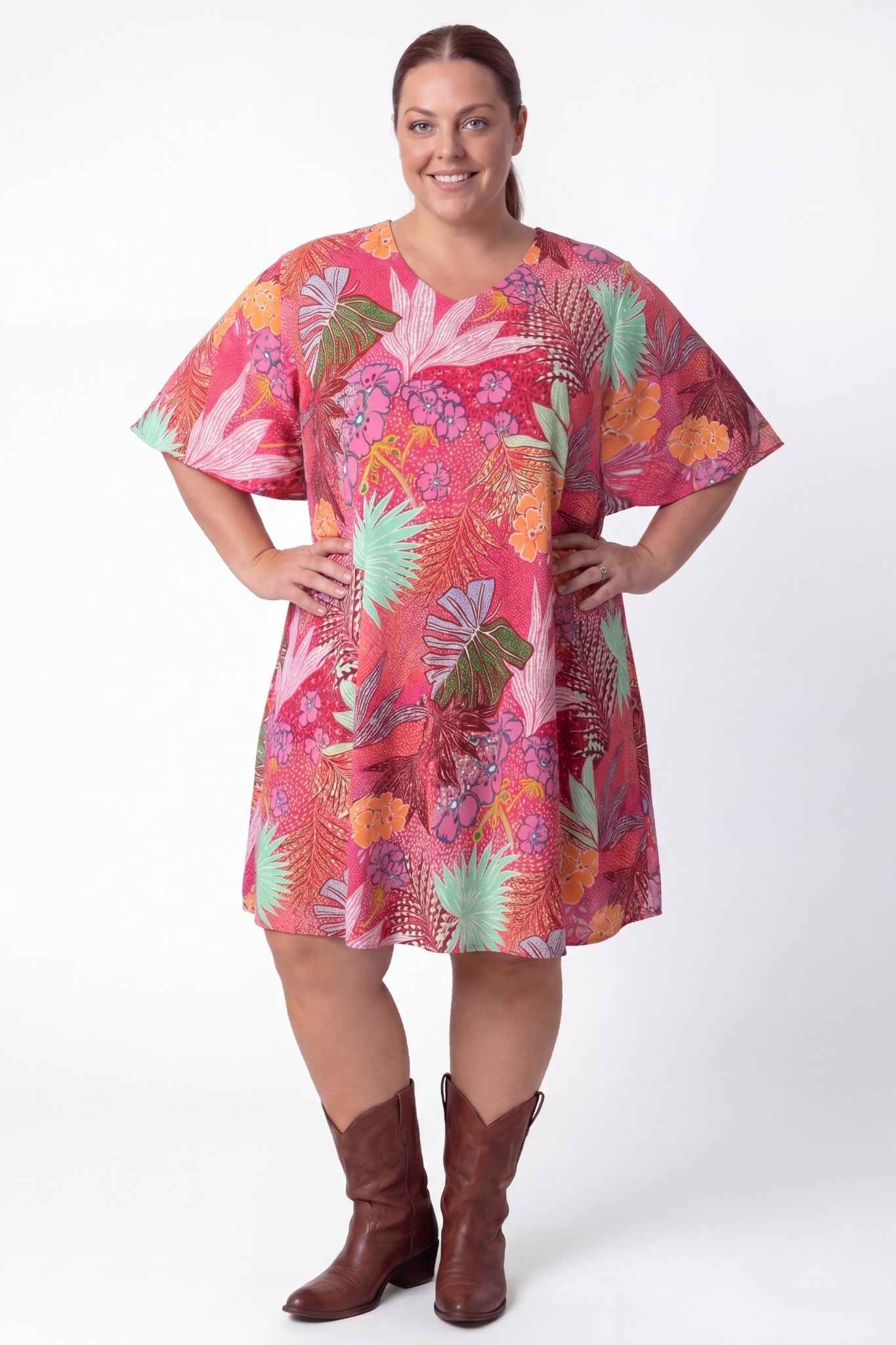 Jurk Karin 110cm | Pink Paradise | Vlindermouw | Venezia Travelstof