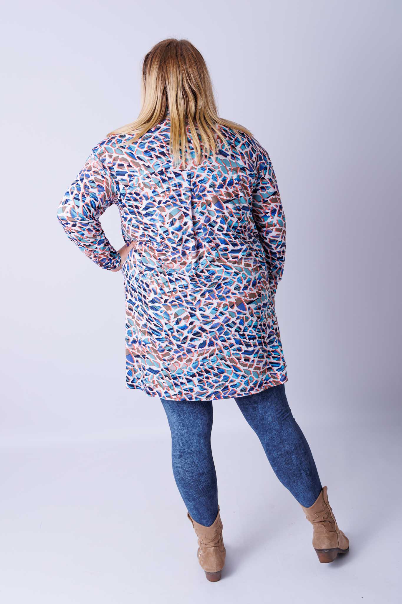 Lange A-lijn blouse Tonny mozaïek viscose 105 cm