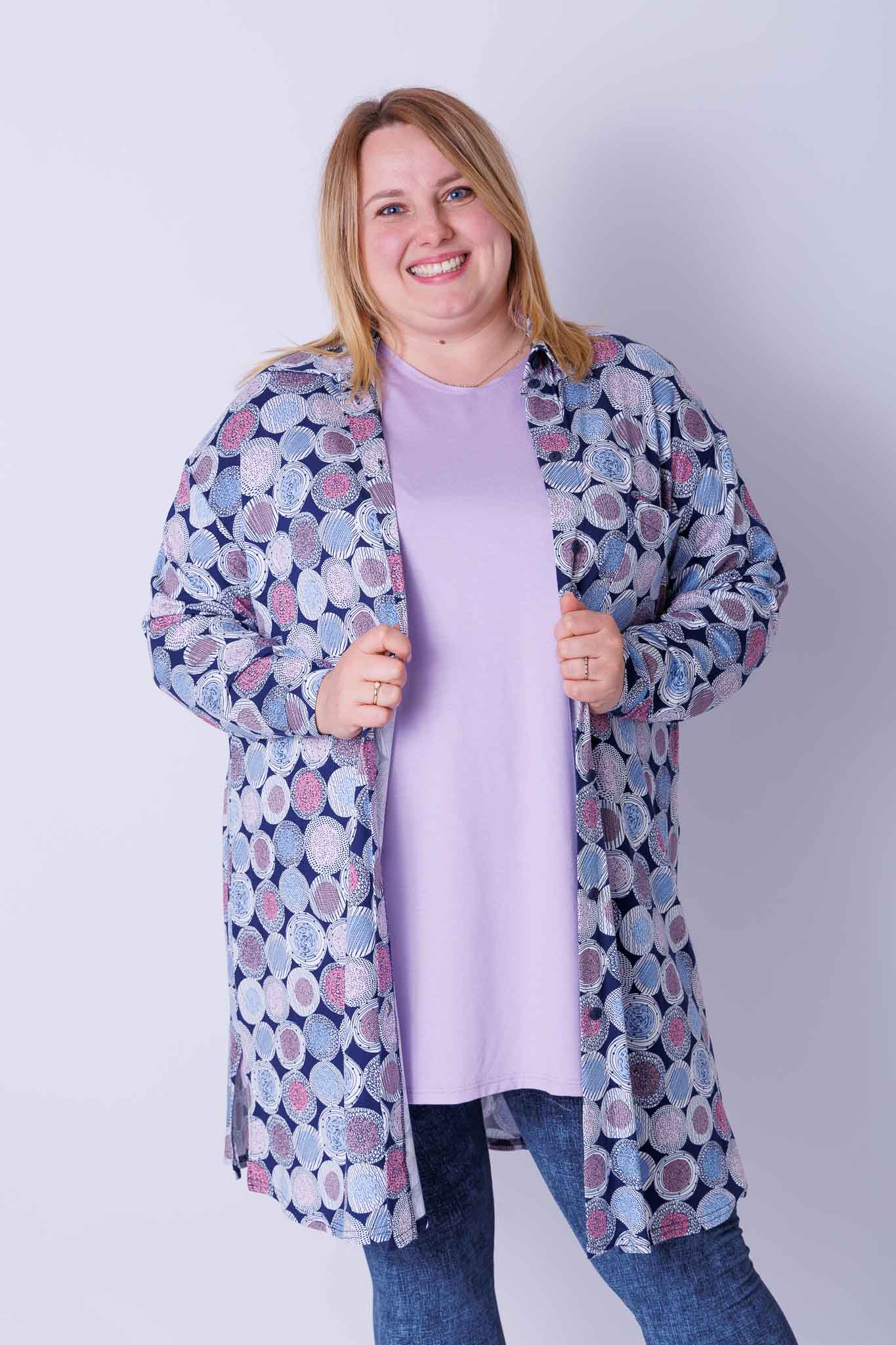 Lange A-lijn blouse Tonny abstract orbit viscose 105 cm