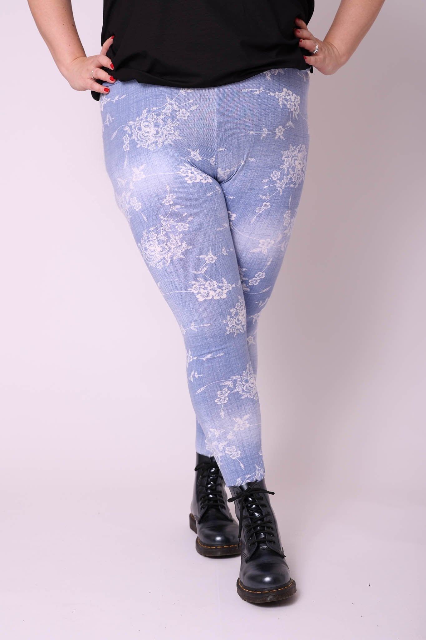 Legging Kate  versleten jeans look met bloemen