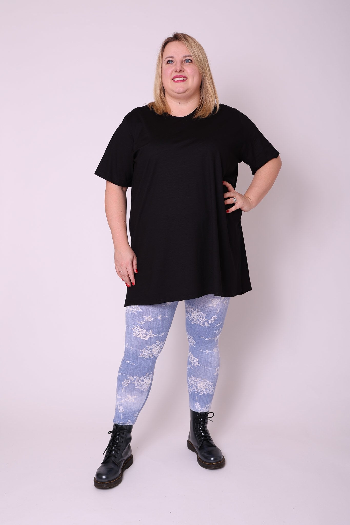 Legging Kate  versleten jeans look met bloemen
