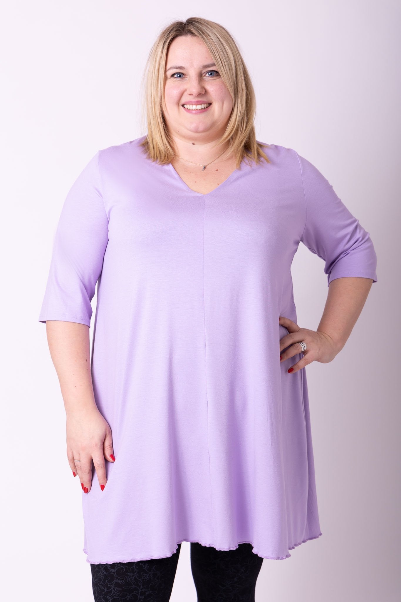 Basic longshirt met V-hals driekwart mouwen