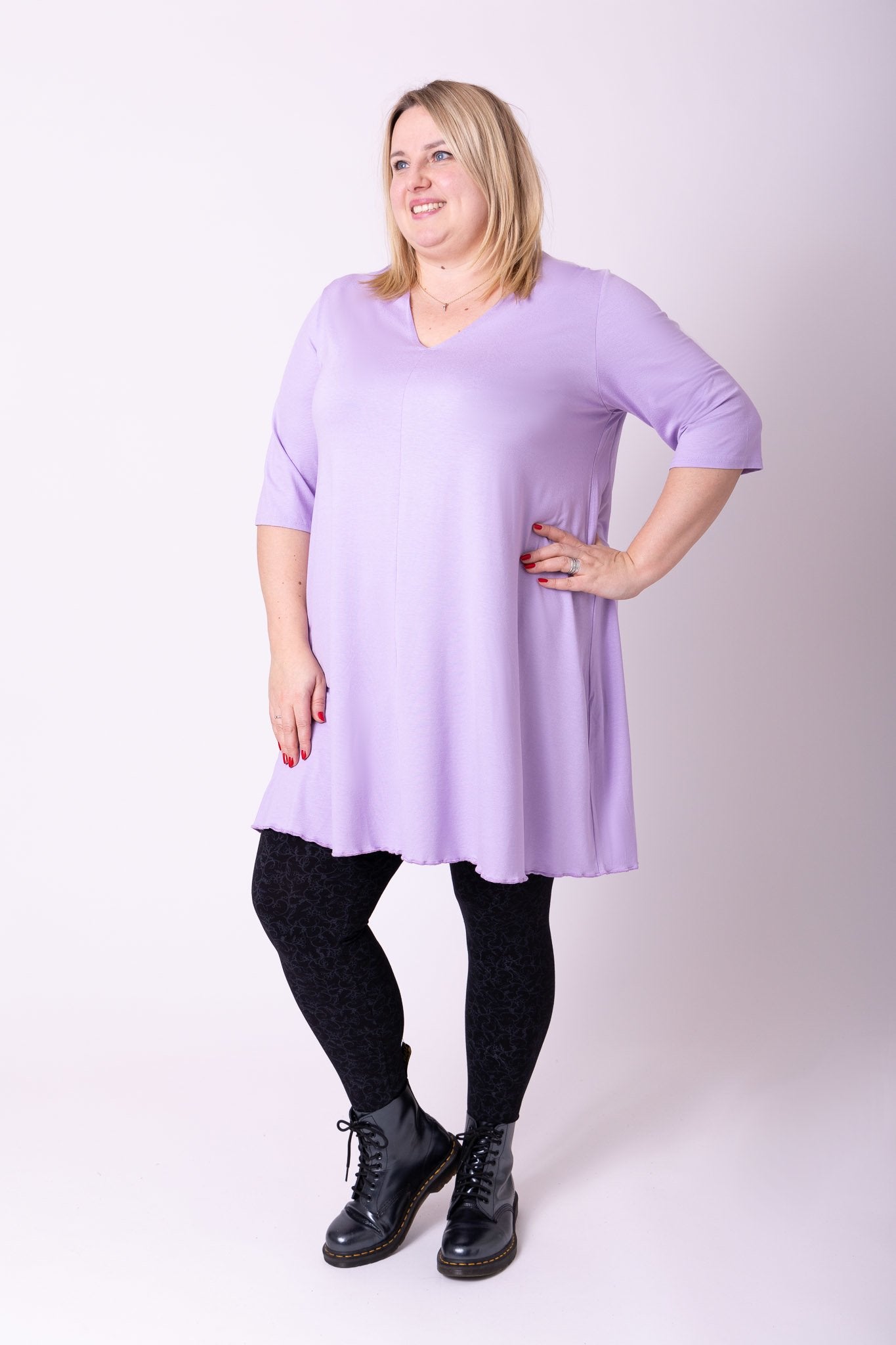 Basic longshirt met V-hals driekwart mouwen