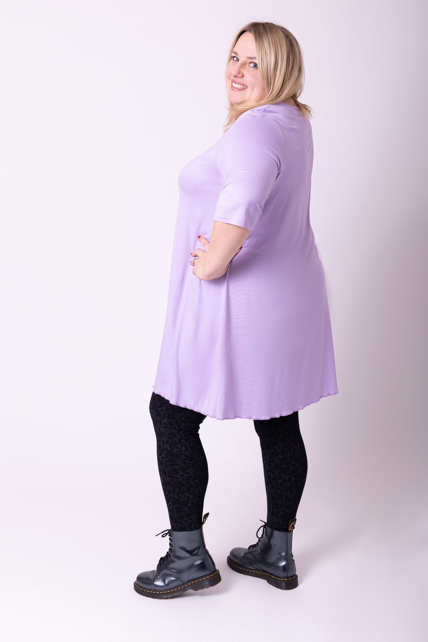 Basic longshirt met V-hals driekwart mouwen
