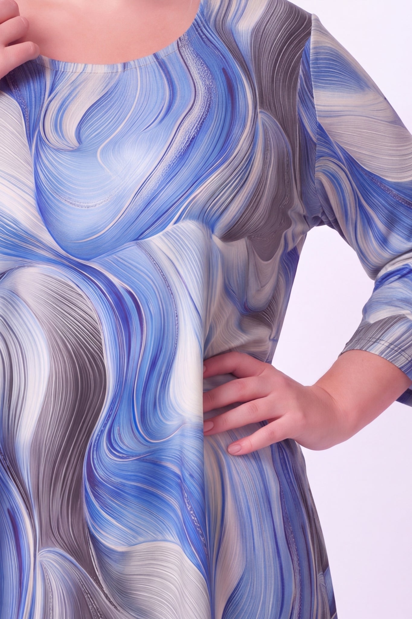 Wijd A-lijn Shirt Durkje | Blue Marble | ITY | 3/4 Mouw | 96 cm