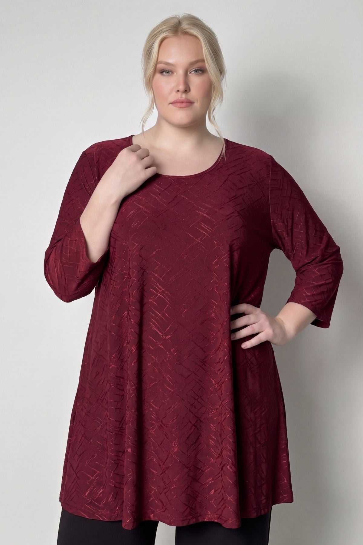 Longshirt Durkje | Stretch Jacquard | Wijde A-lijn | 3/4 mouw | 96 cm