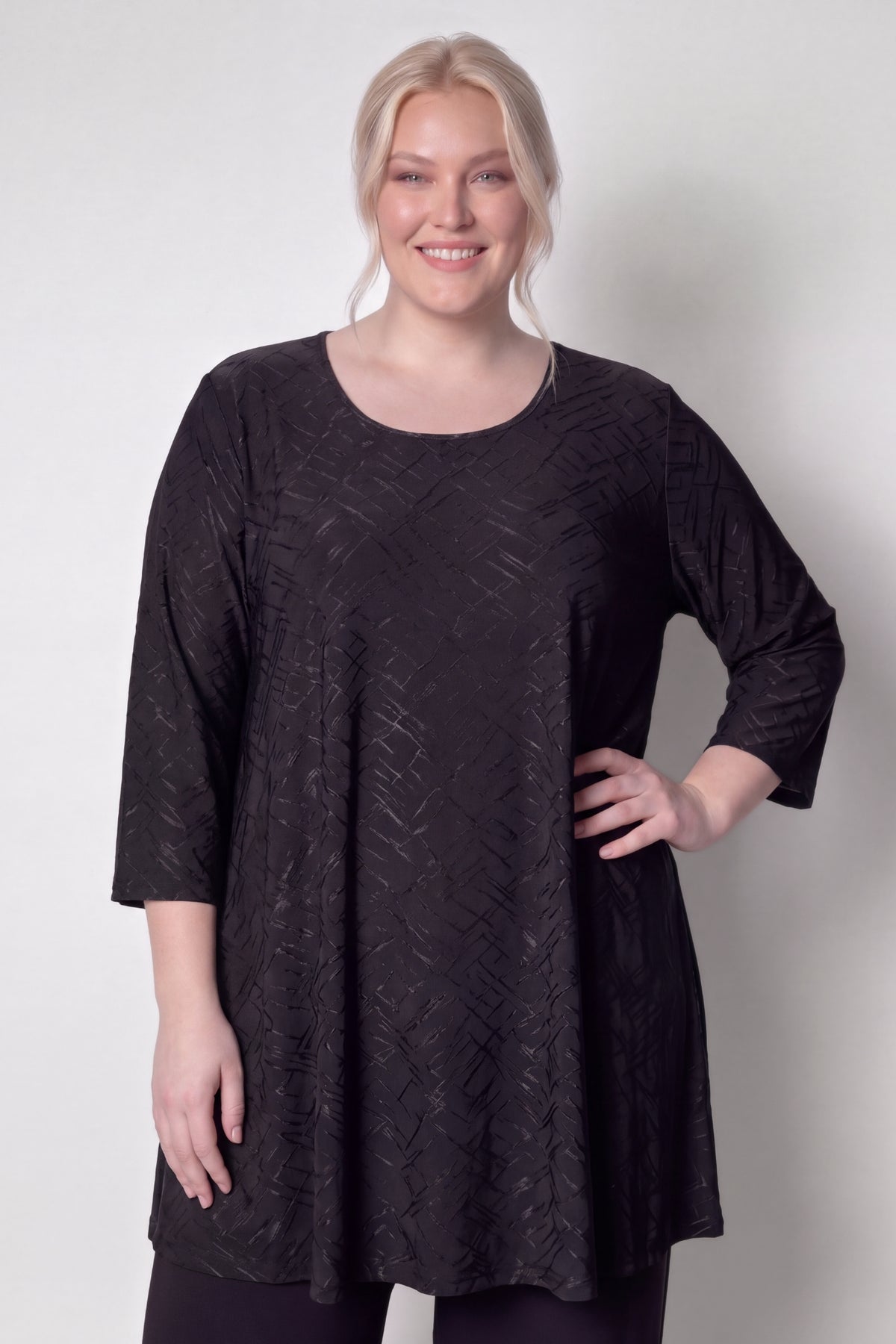 Longshirt Durkje | Stretch Jacquard | Wijde A-lijn | 3/4 mouw | 96 cm