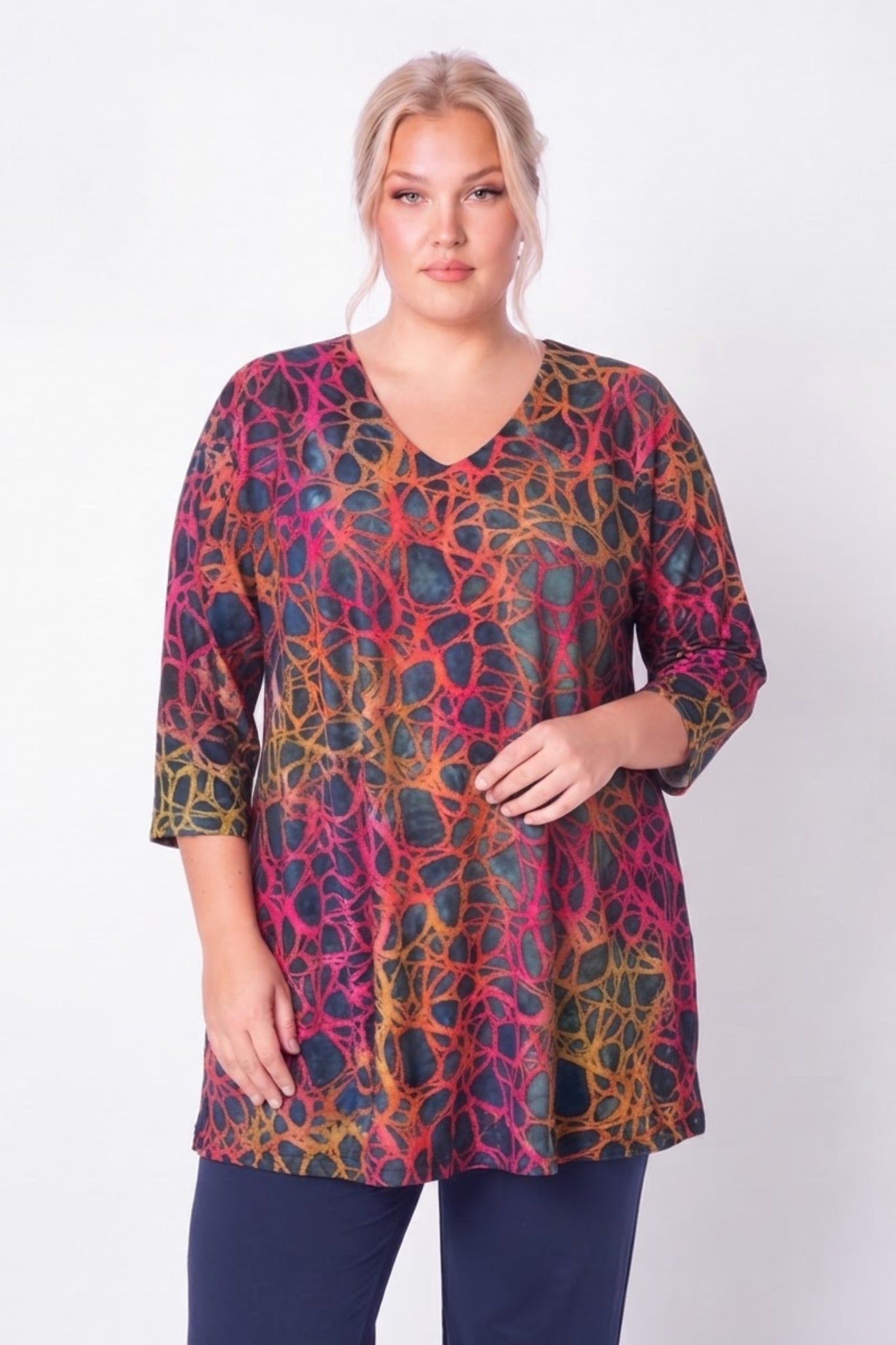 Longshirt Erna | Autumn Web | Recht Model | 3D Structuurstof | 3/4 Mouw | 90 cm