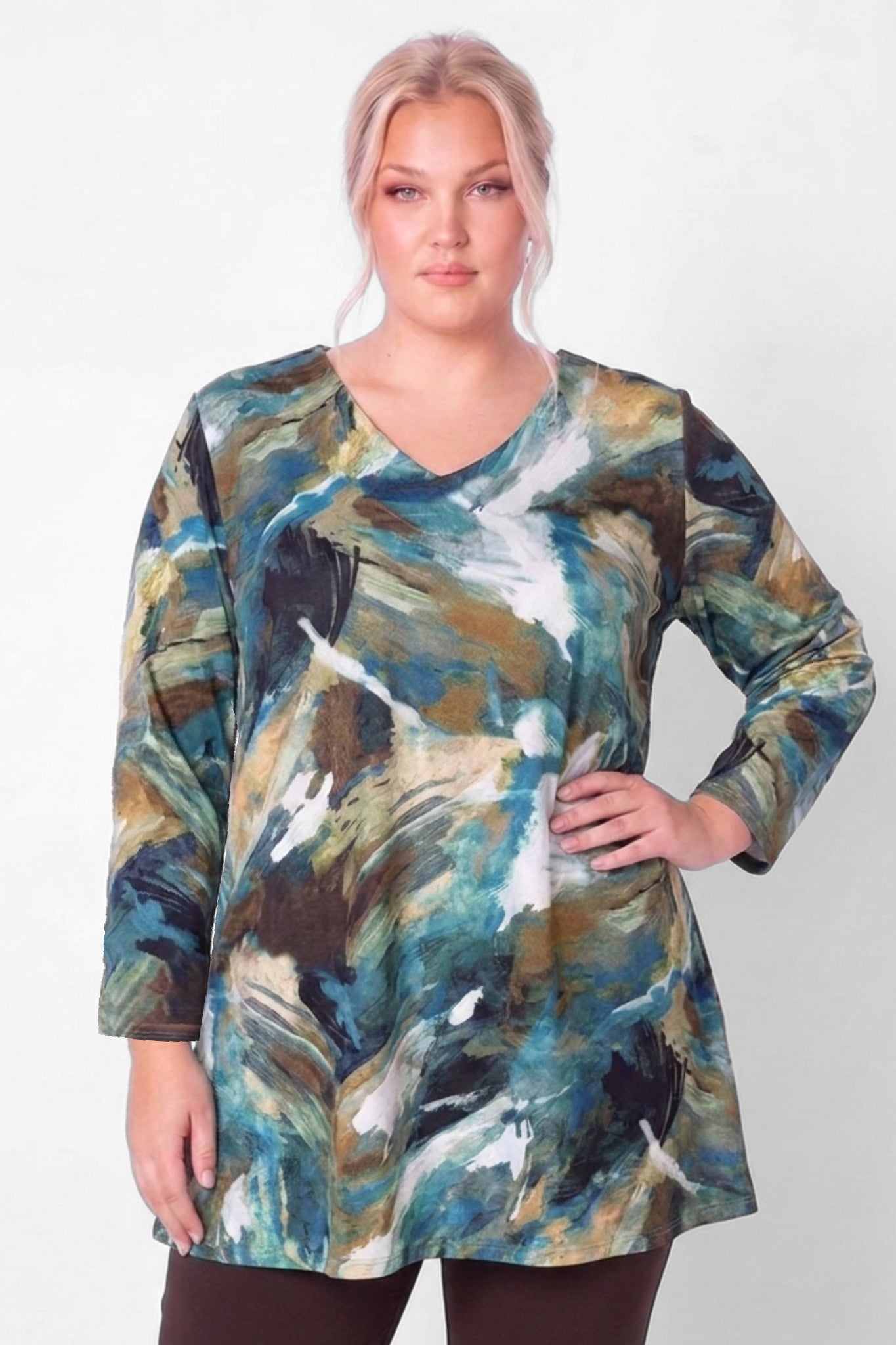 Longshirt Erna | Teal Art | Recht Model | Soft Knit | Lange Mouw | 90cm