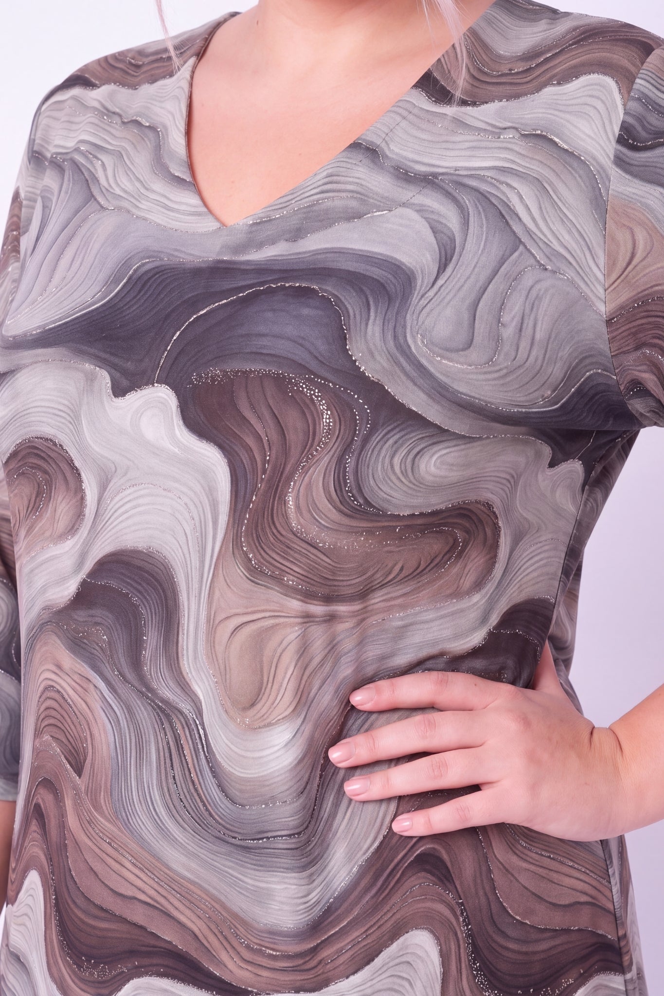 Longshirt Erna | Taupe Waves | Recht Model | ITY | 3/4 Mouw | 90cm