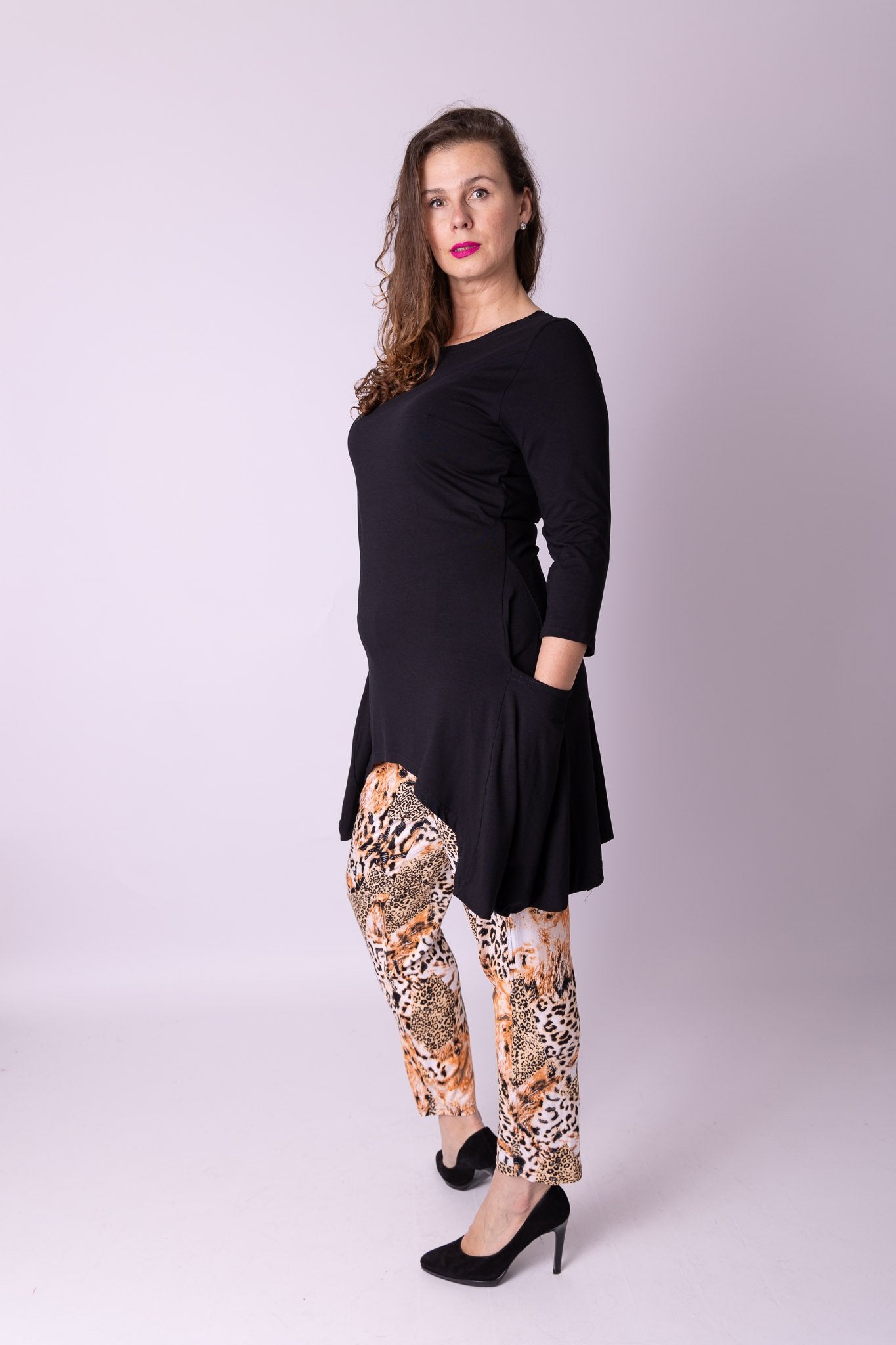 Broek lang viscose print maten 42-62
