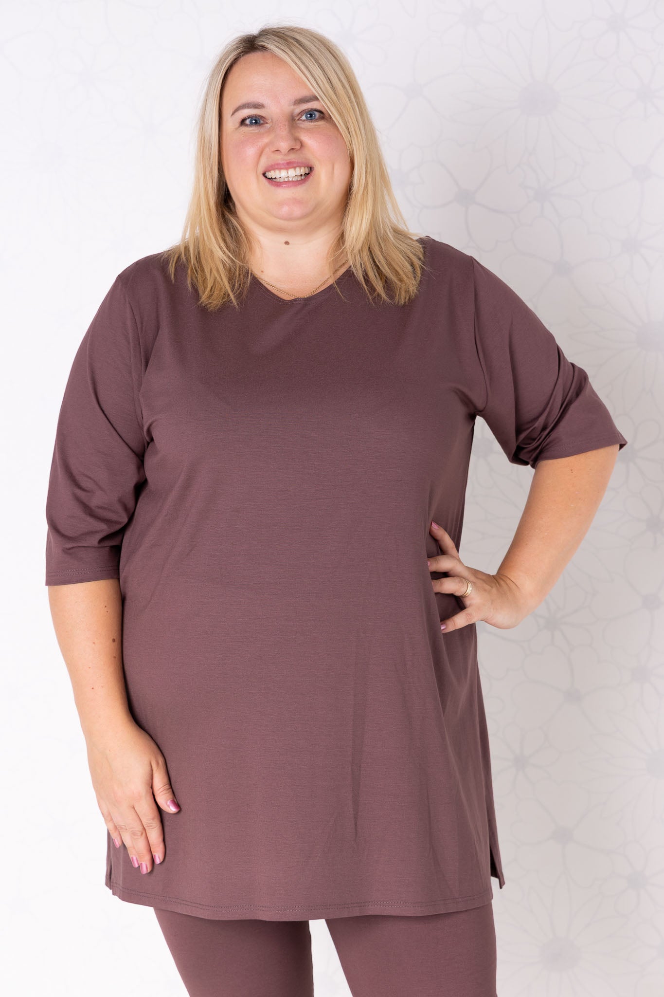 Shirt Eva 90 cm driekwart mouwen viscose maat 46/48