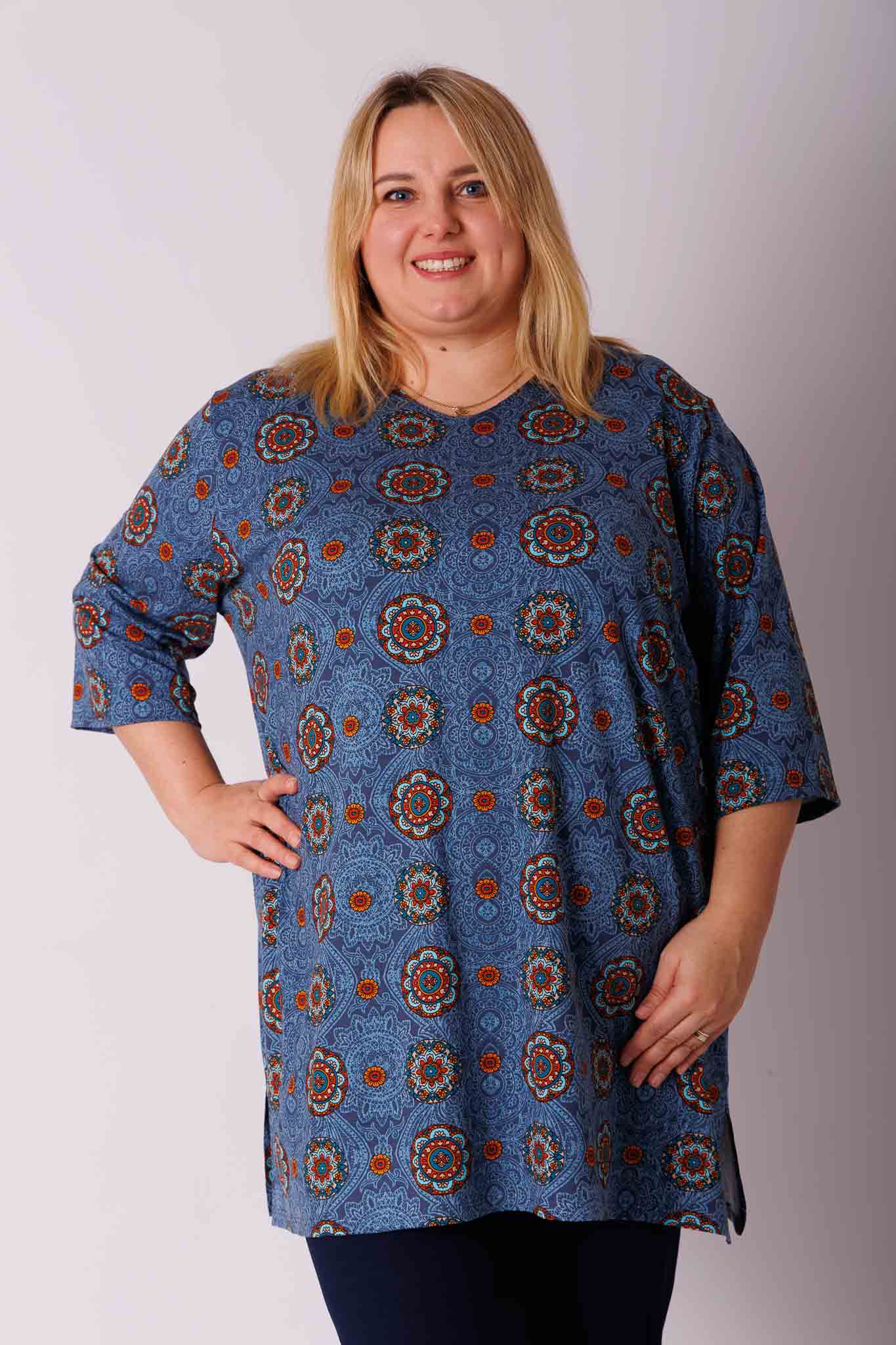 Shirt Eva caleidoscoop blauw viscose 90cm