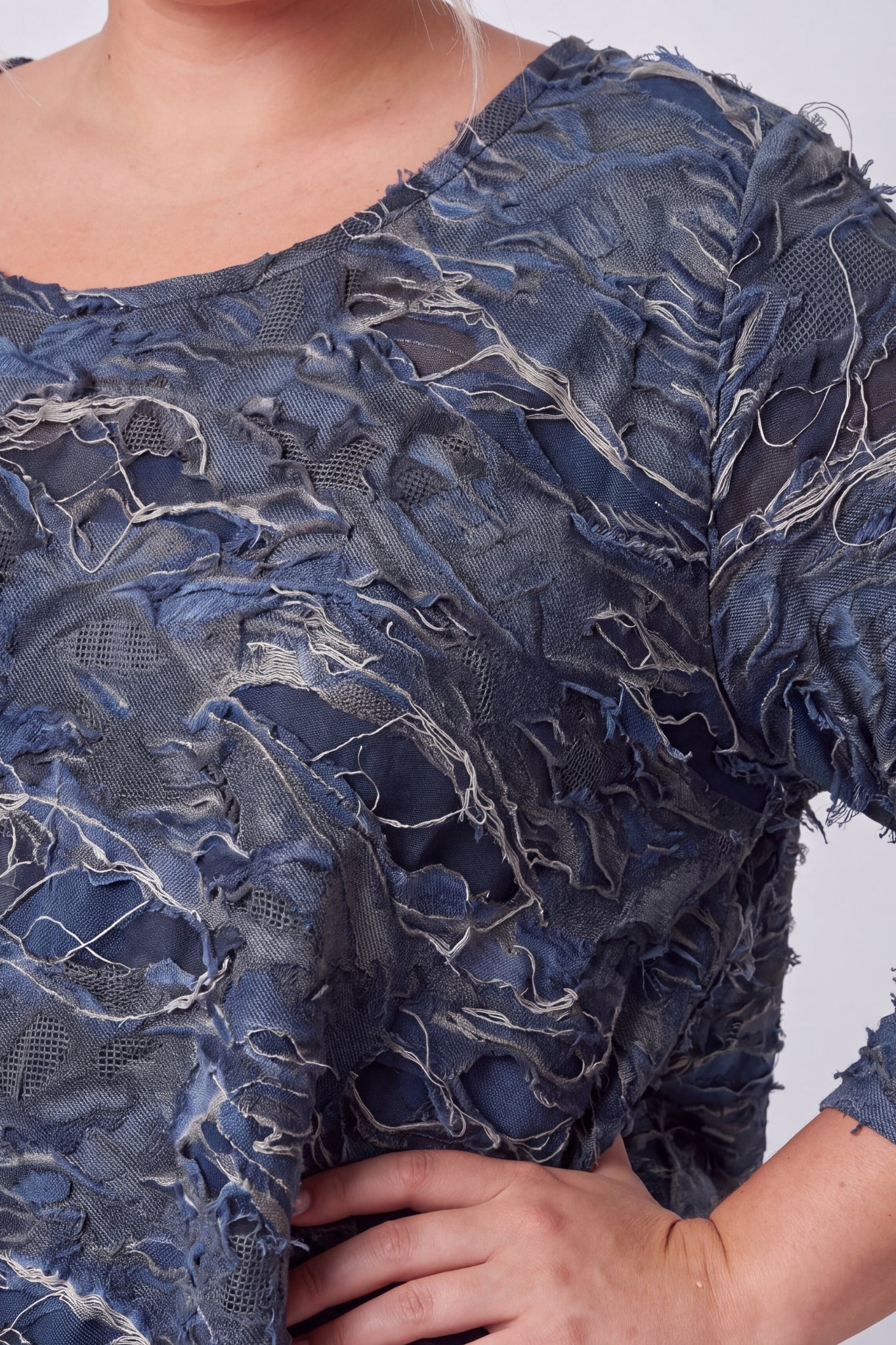 Wijd A-lijn Shirt Durkje | Denim Shadow | Gelaagde 3D-stof | 96cm