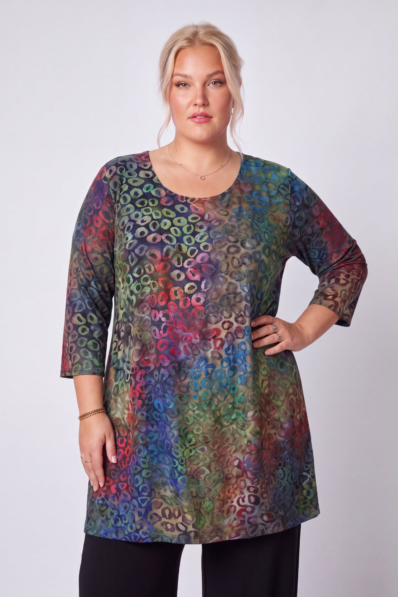 Wijd A-lijn Shirt Durkje | Multicolor Leopard | 3D Structuurstof | 96cm