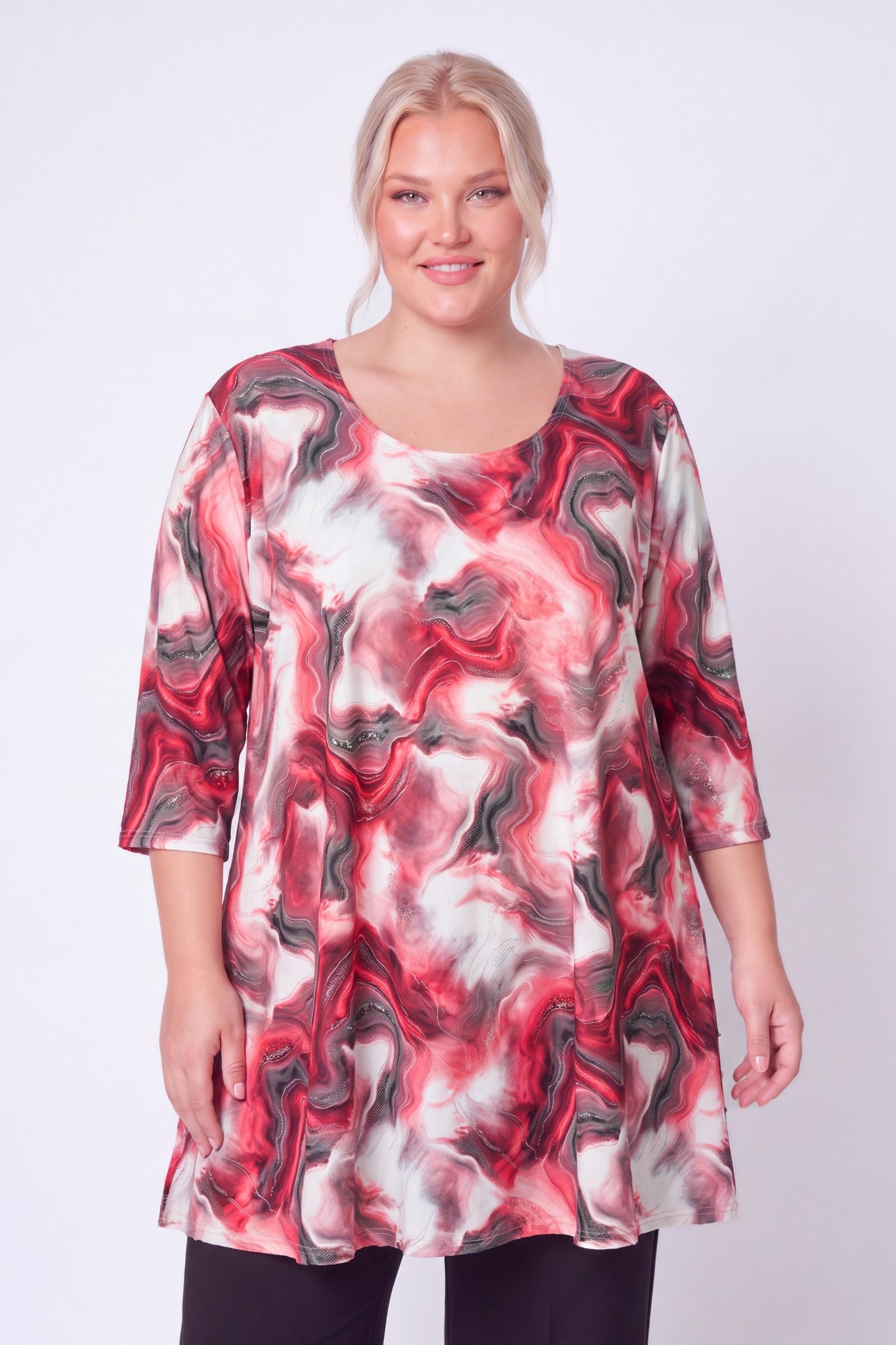 Wijd A-lijn Shirt Durkje | Red Marble | ITY | 96cm