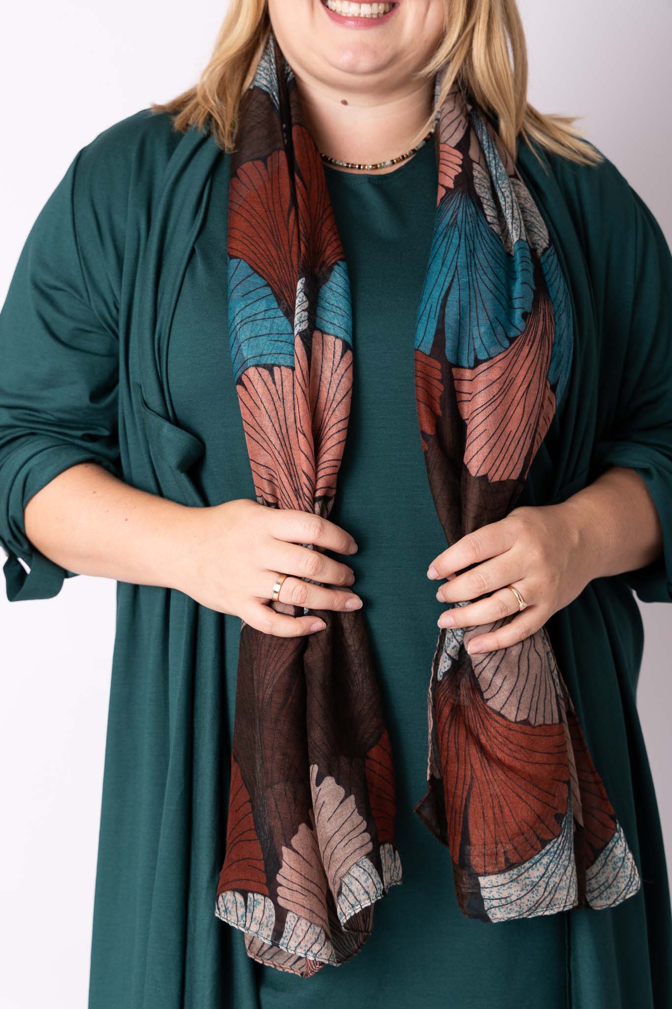 Sjaal bruine tinten en blauw