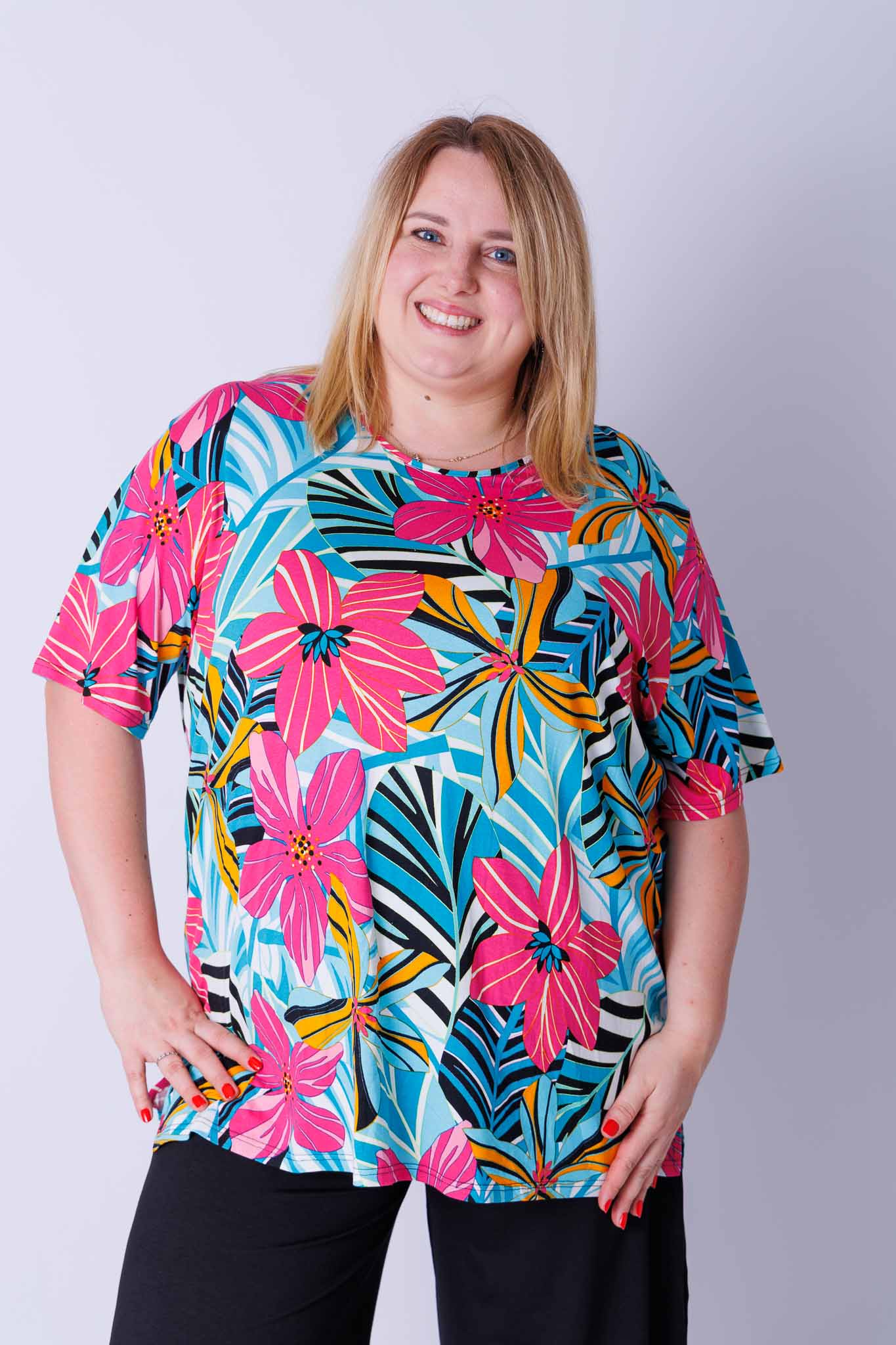 T-shirt Herma roze turquoise 80-82 cm viscose