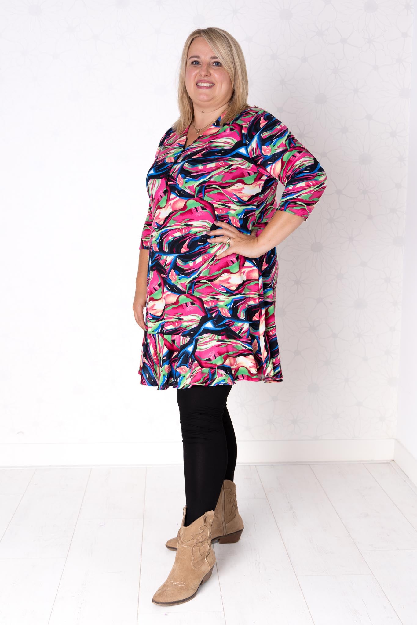 Top Ada | kimo | 3/4 mouw | Fuchsia regenboog | 100cm