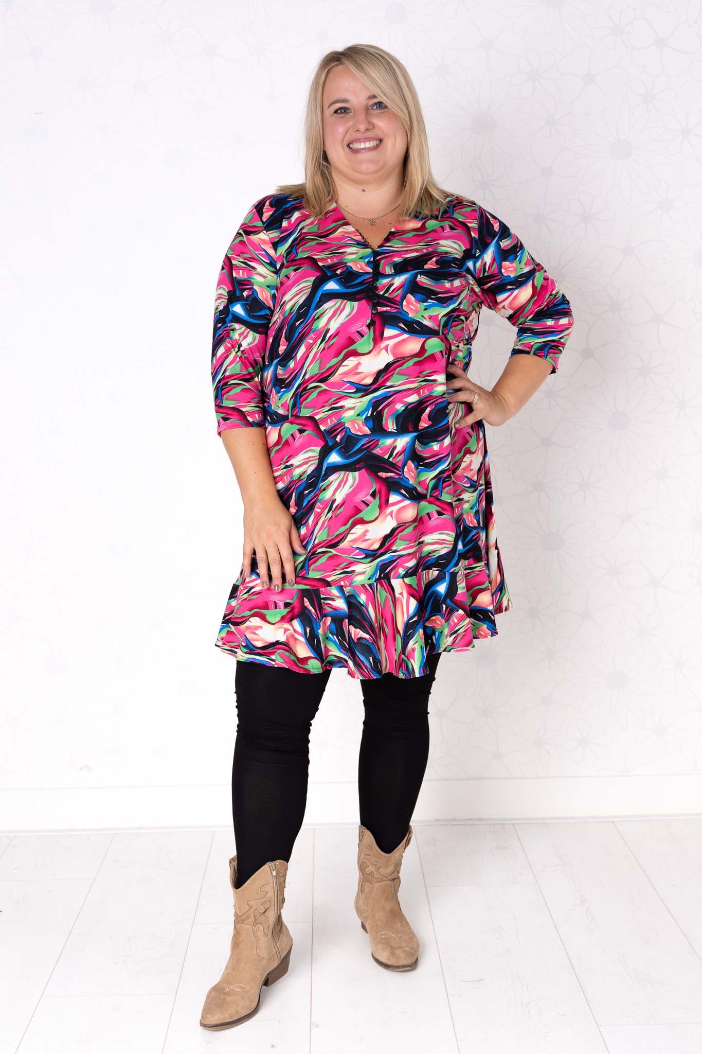 Top Ada | kimo | 3/4 mouw | Fuchsia regenboog | 100cm