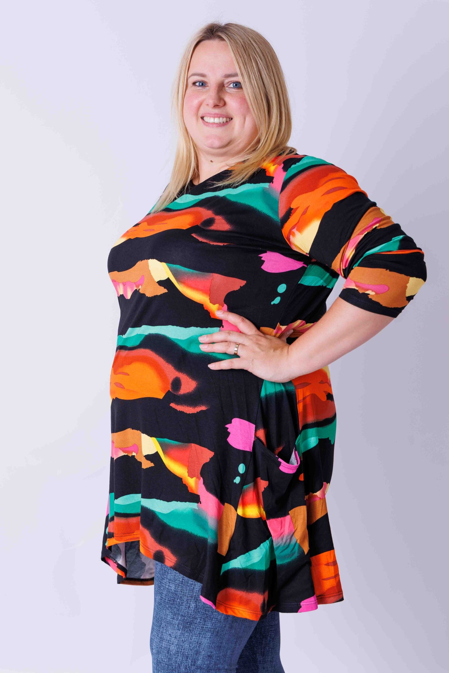 Top Bozenka horizon, lange mouwen, met zakken, rekbare viscose, 85-95 cm