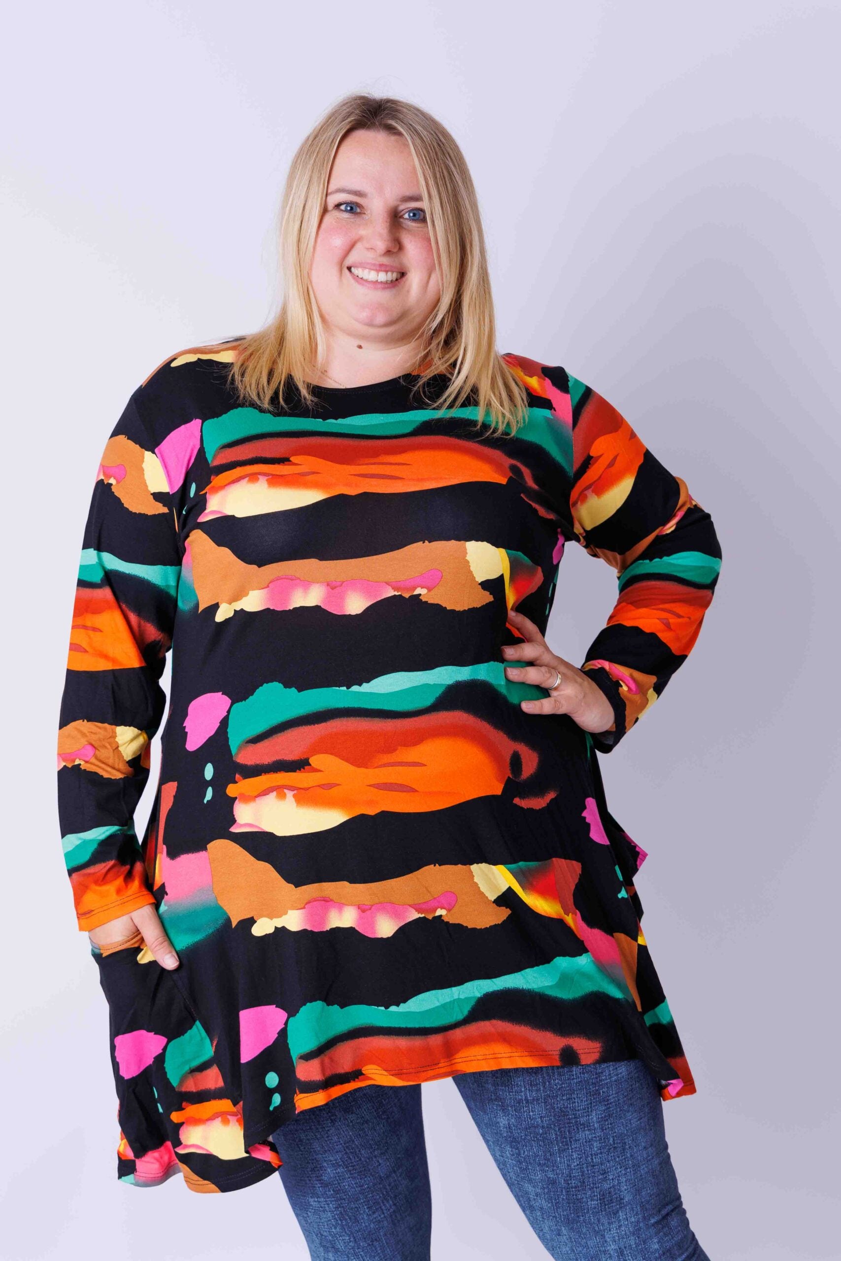 Top Bozenka horizon, lange mouwen, met zakken, rekbare viscose, 85-95 cm