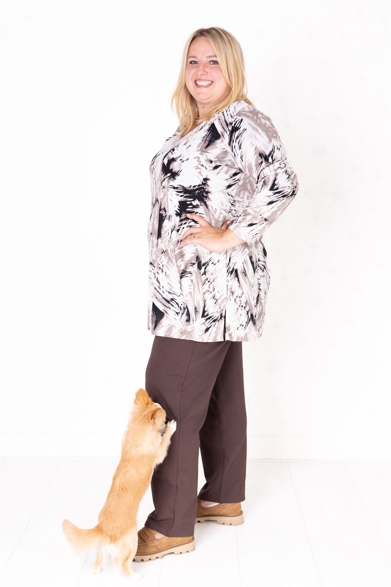 Top Erna | Modal | 90 cm | Varen wit zwart taupe