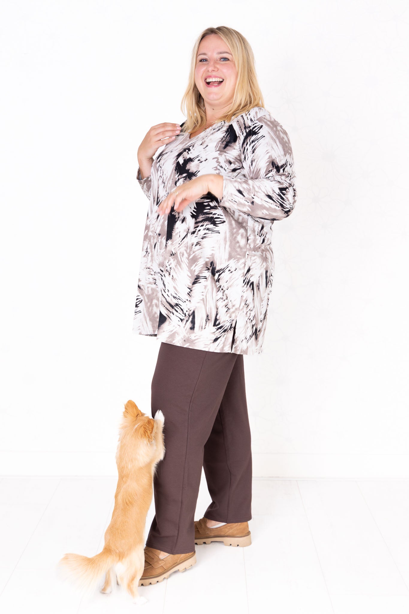 Top Erna | Modal | 90 cm | Varen wit zwart taupe