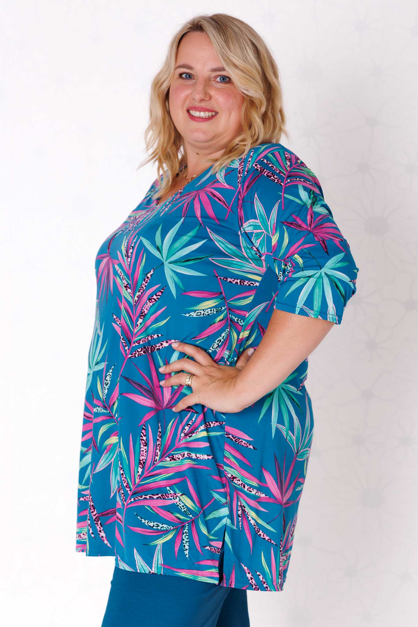 Top Erna – Varen/ Turquoise/Fuchsia l op Petrol |Travelstof 90 cm
