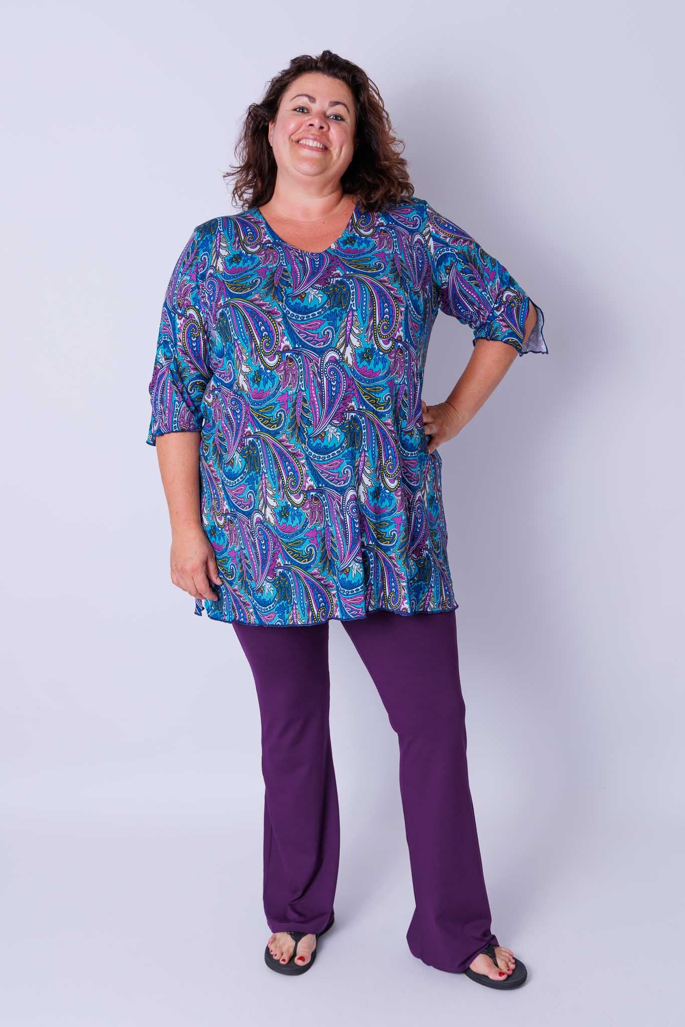 Top Erna paisley paars turquoise kobalt 90 cm viscose