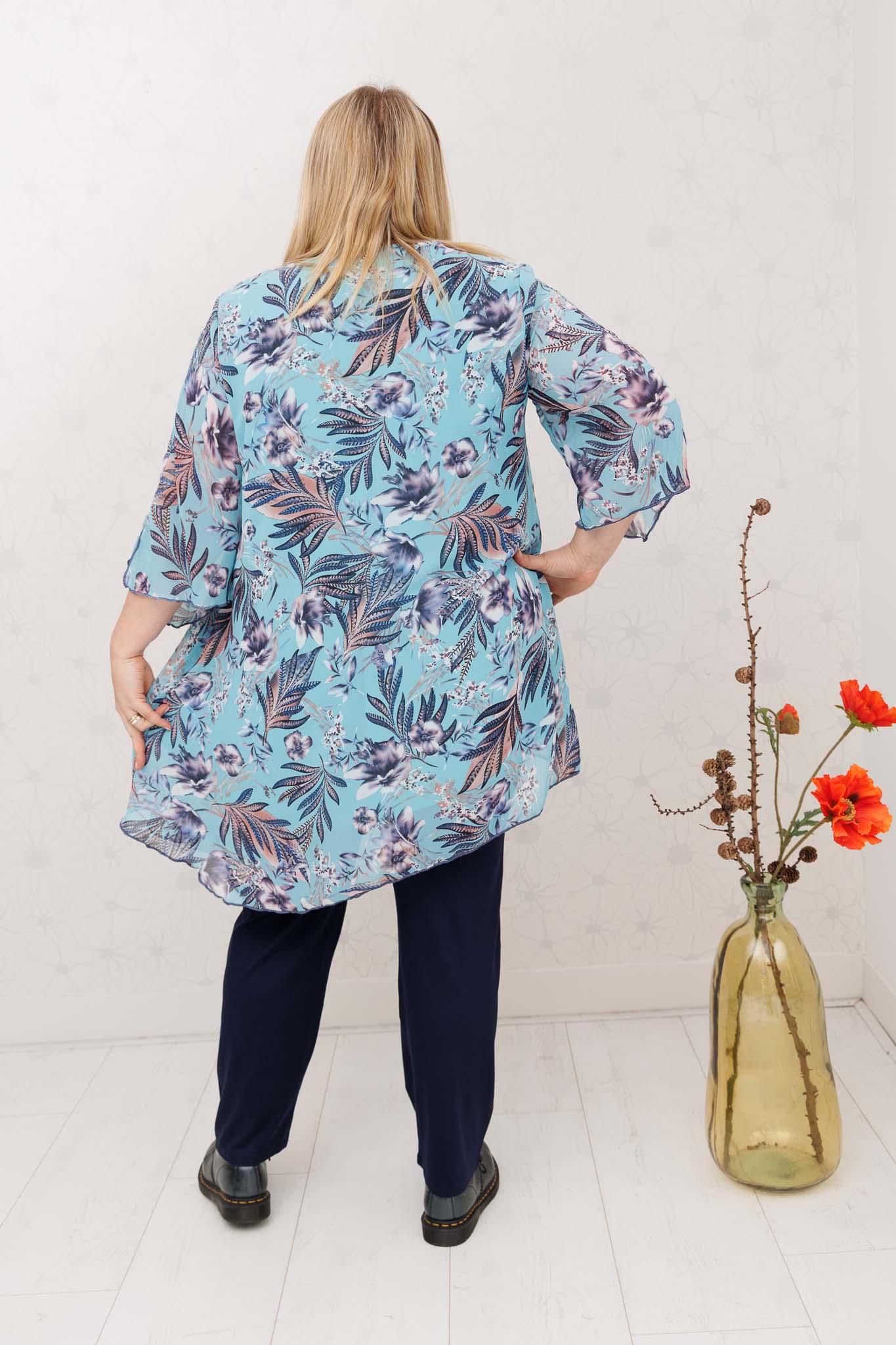 Tuniek Lotte turquoise asymmetrisch chiffon