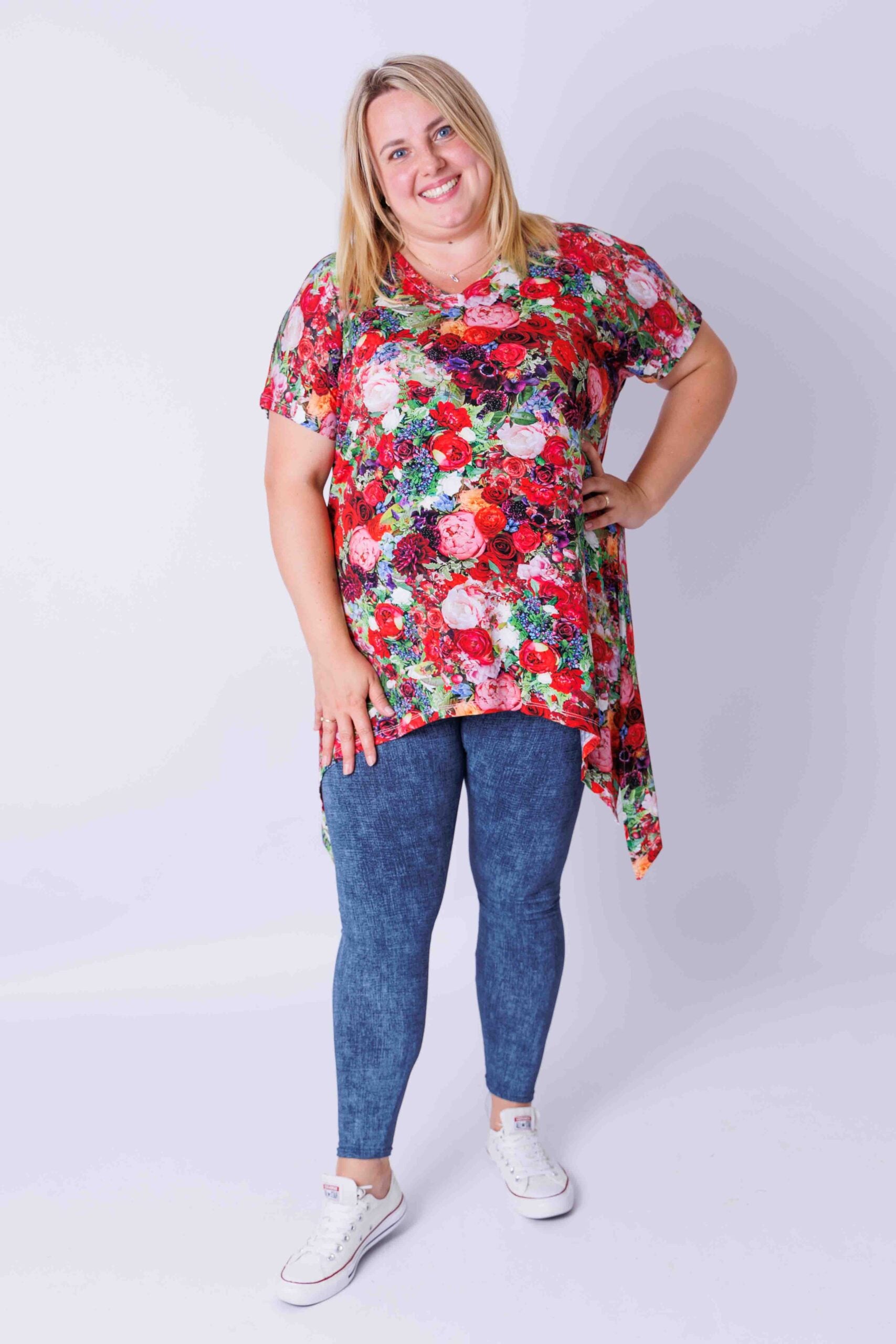 Top bloemist lange zijkanten viscose 80 cm maat 48-52