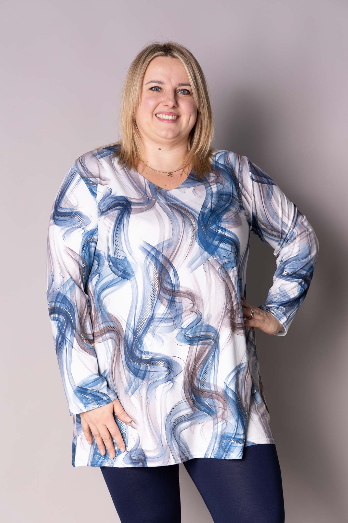 Top Vera | Blauwe Bries | Kimo | A-lijn | Lange mouw | 90cm